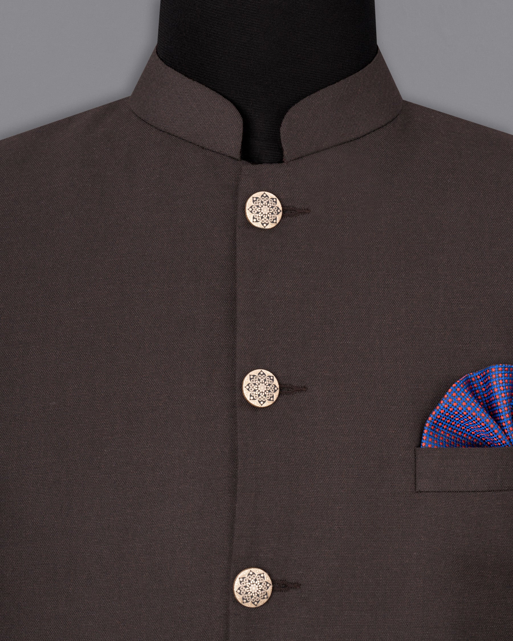 Piano Brown Nehru Jacket WC1829-36, WC1829-38, WC1829-40, WC1829-42, WC1829-44, WC1829-46, WC1829-48, WC1829-50, WC1829-52, WC1829-54, WC1829-56, WC1829-58, WC1829-60