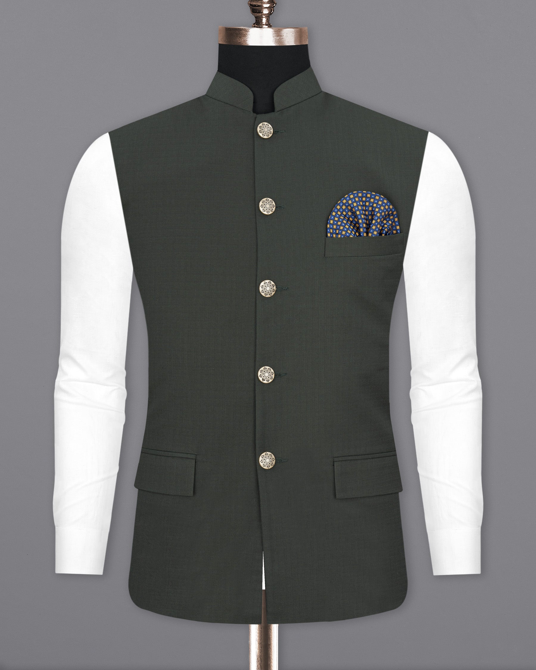 Heavy Metal Green Nehru Jacket WC1847-36, WC1847-38, WC1847-40, WC1847-42, WC1847-44, WC1847-46, WC1847-48, WC1847-50, WC1847-52, WC1847-54, WC1847-56, WC1847-58, WC1847-60