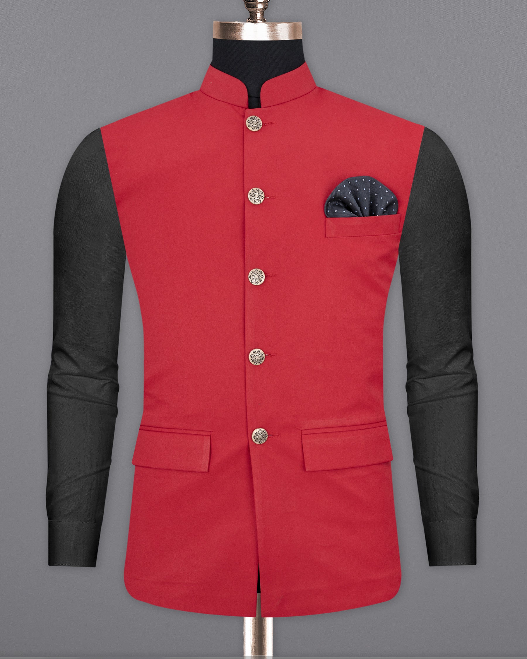 Jasper Red Solid Nehru Jacket WC1853-36, WC1853-38, WC1853-40, WC1853-42, WC1853-44, WC1853-46, WC1853-48, WC1853-50, WC1853-52, WC1853-54, WC1853-56, WC1853-58, WC1853-60