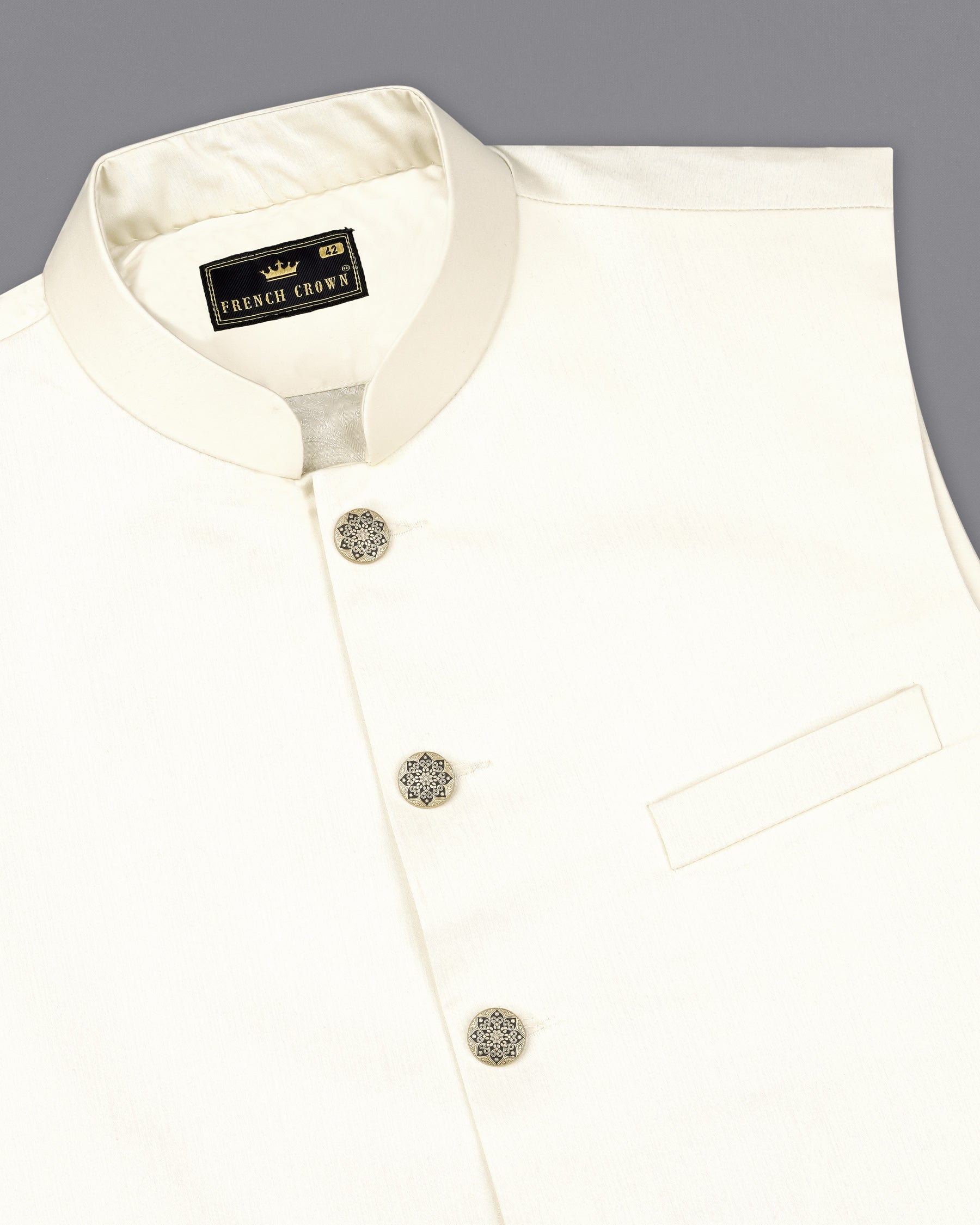Meriono White Nehru Jacket WC1862-36, WC1862-38, WC1862-40, WC1862-42, WC1862-44, WC1862-46, WC1862-48, WC1862-50, WC1862-52, WC1862-54, WC1862-56, WC1862-58, WC1862-60