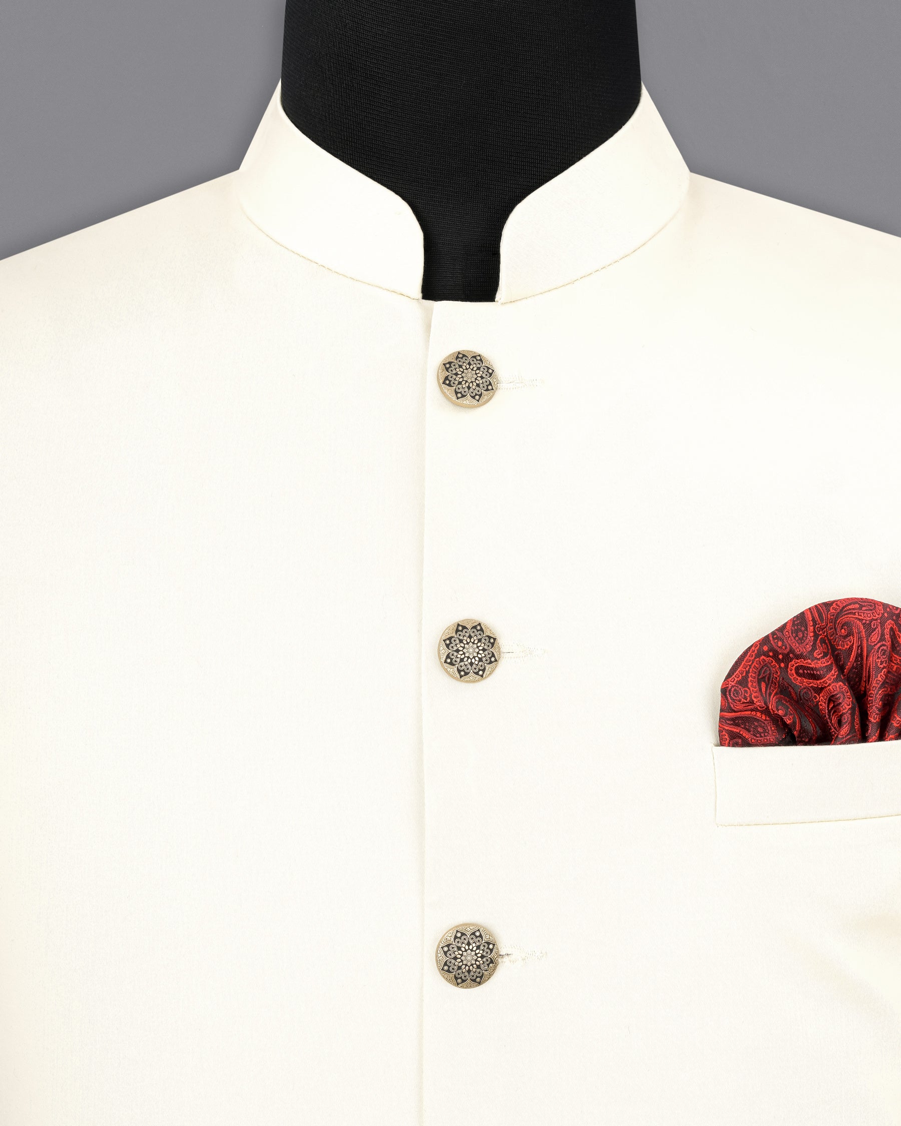 Meriono White Nehru Jacket WC1862-36, WC1862-38, WC1862-40, WC1862-42, WC1862-44, WC1862-46, WC1862-48, WC1862-50, WC1862-52, WC1862-54, WC1862-56, WC1862-58, WC1862-60