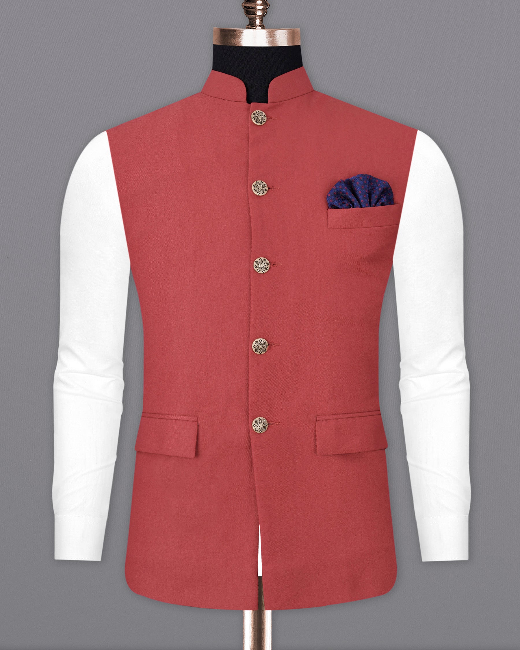 Chestnut Red Nehru Jacket WC1865-36, WC1865-38, WC1865-40, WC1865-42, WC1865-44, WC1865-46, WC1865-48, WC1865-50, WC1865-52, WC1865-54, WC1865-56, WC1865-58, WC1865-60