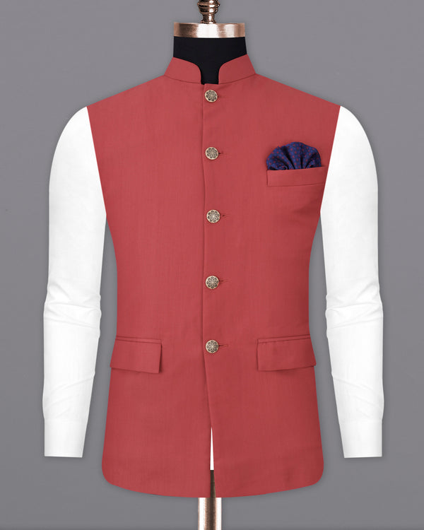 Chestnut Red Nehru Jacket WC1865-36, WC1865-38, WC1865-40, WC1865-42, WC1865-44, WC1865-46, WC1865-48, WC1865-50, WC1865-52, WC1865-54, WC1865-56, WC1865-58, WC1865-60