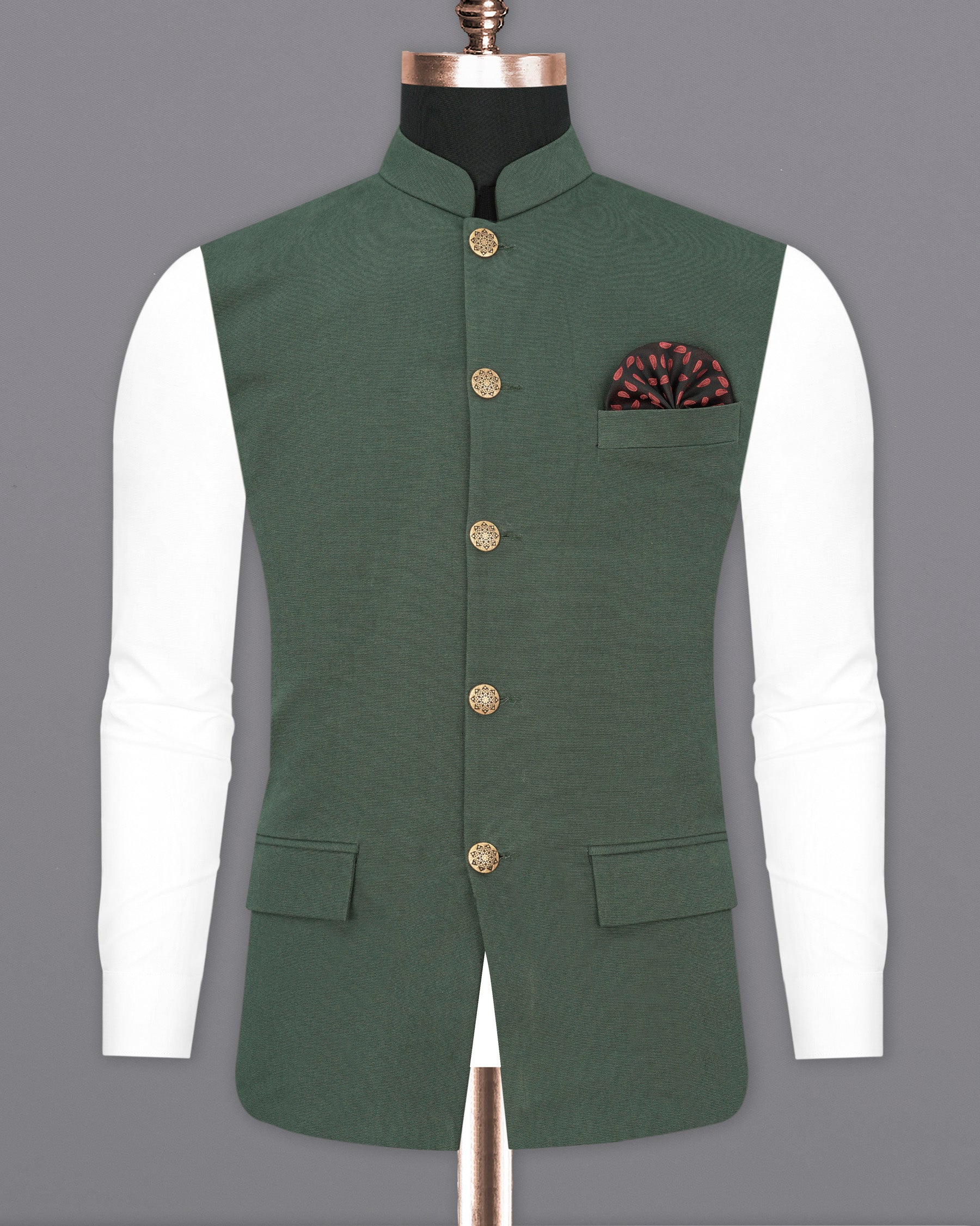 Asparagus Green Plaid Cotton Nehru Jacket WC1901-36, WC1901-38, WC1901-40, WC1901-42, WC1901-44, WC1901-46, WC1901-48, WC1901-50, WC1901-52, WC1901-54, WC1901-56, WC1901-58, WC1901-60