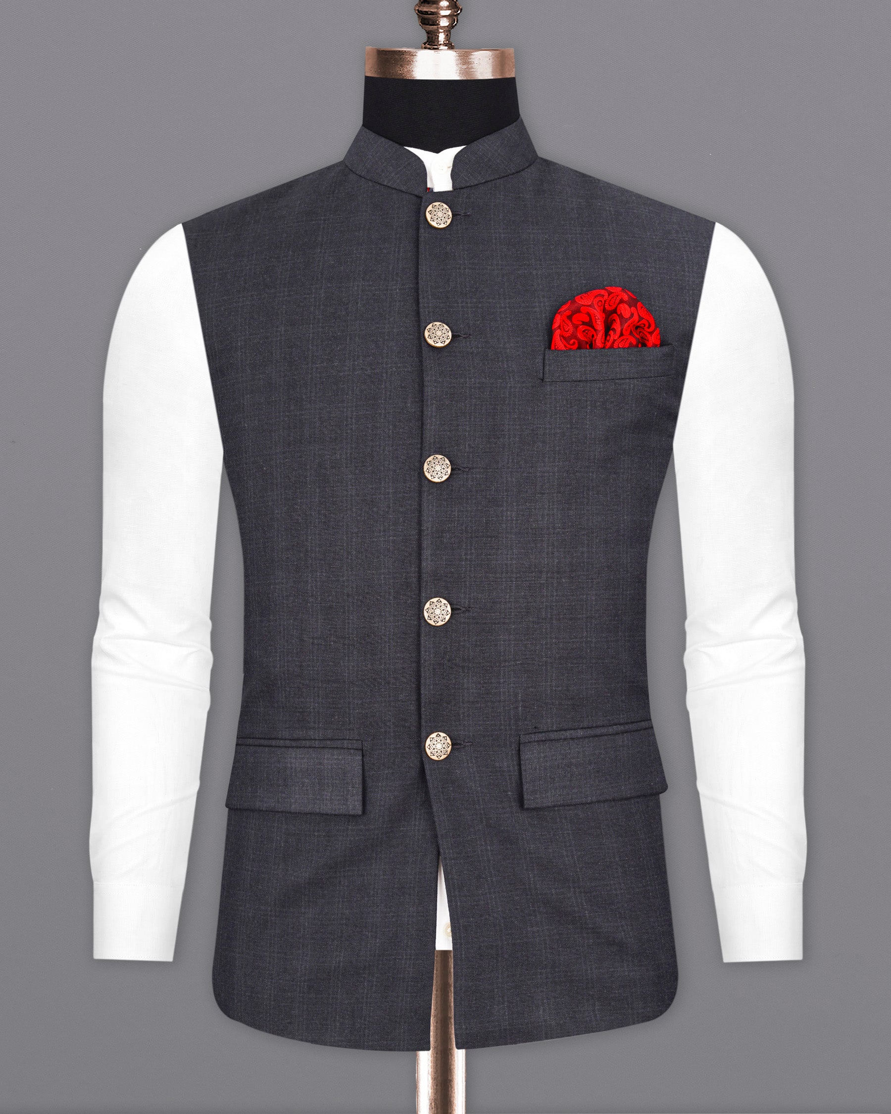 Tuna Gray Plaid Nehru Jacket WC1968-36, WC1968-38, WC1968-40, WC1968-42, WC1968-44, WC1968-46, WC1968-48, WC1968-50, WC1968-52, WC1968-54, WC1968-56, WC1968-58, WC1968-60