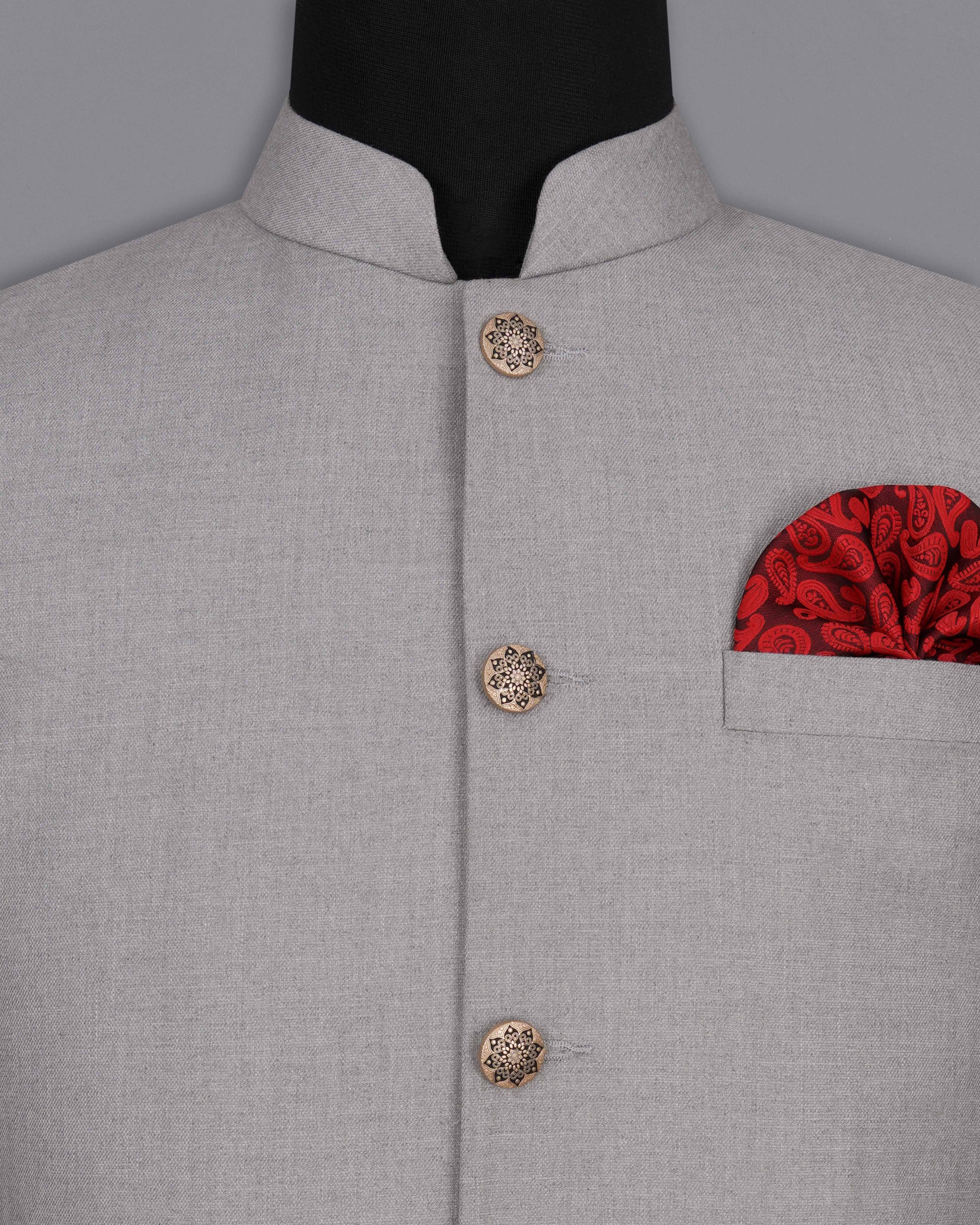 Spun Pearl Gray Textured Bandhgala Nehru Jacket WC2043-36, WC2043-38, WC2043-40, WC2043-42, WC2043-44, WC2043-46, WC2043-48, WC2043-50, WC2043-52, WC2043-54, WC2043-56, WC2043-58, WC2043-60