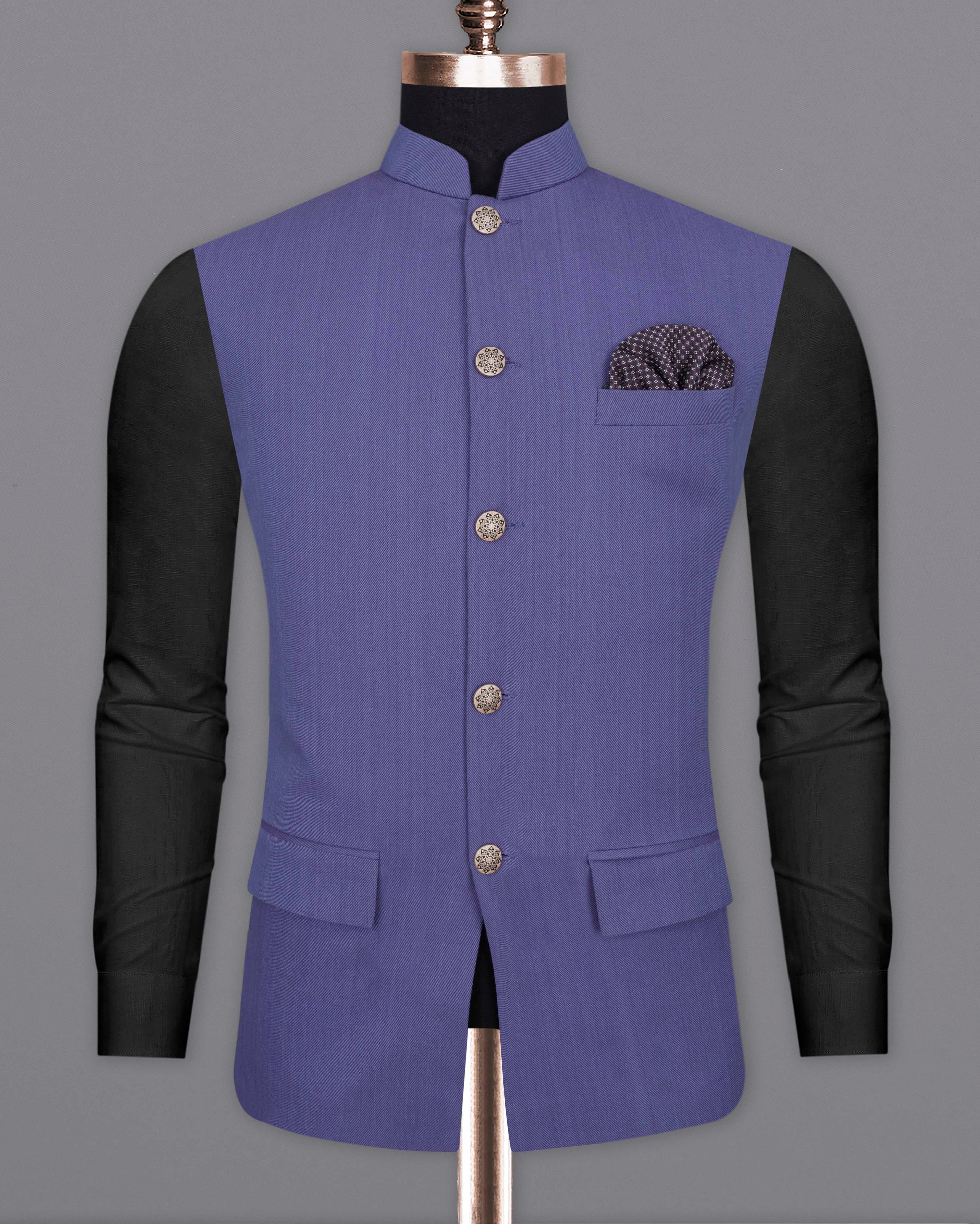 Twilight Blue Premium Cotton Cross Buttoned Bandhgala Nehru Jacket WC2044-36, WC2044-38, WC2044-40, WC2044-42, WC2044-44, WC2044-46, WC2044-48, WC2044-50, WC2044-52, WC2044-54, WC2044-56, WC2044-58, WC2044-60