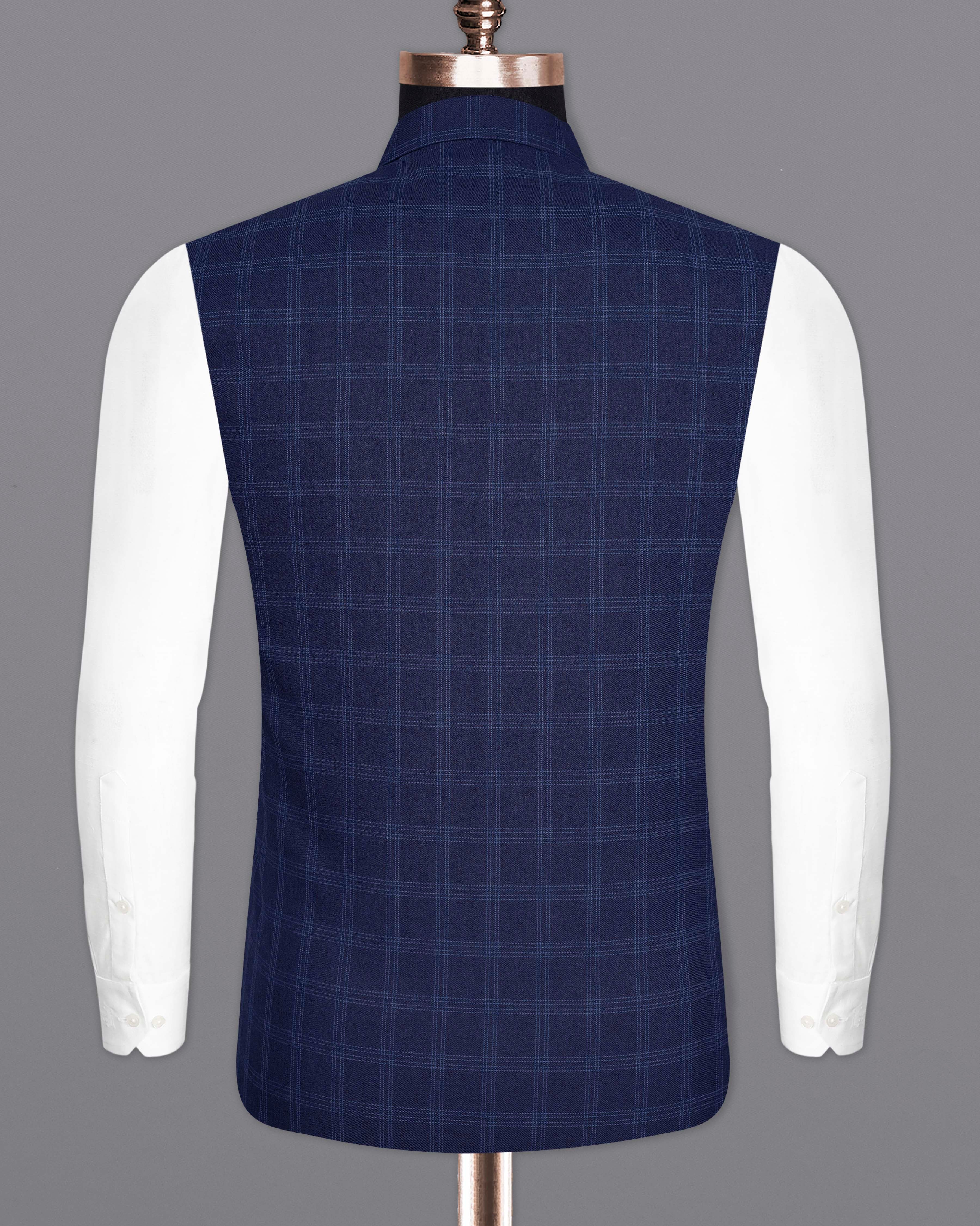 Baltic Sea Blue Windowpane Bandhgala Nehru Jacket WC2072-36, WC2072-38, WC2072-40, WC2072-42, WC2072-44, WC2072-46, WC2072-48, WC2072-50, WC2072-52, WC2072-54, WC2072-56, WC2072-58, WC2072-60