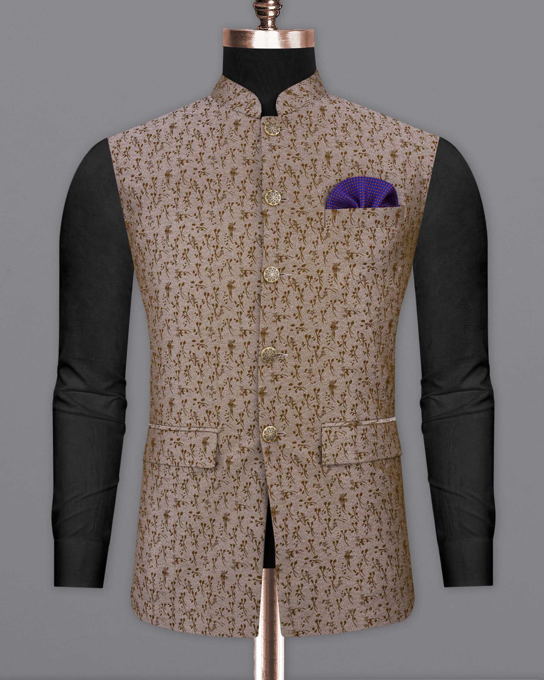 Bronzetone Ditzy Textured Bandhgala Nehru Jacket WC2105-36, WC2105-38, WC2105-40, WC2105-42, WC2105-44, WC2105-46, WC2105-48, WC2105-50, WC2105-52, WC2105-54, WC2105-56, WC2105-58, WC2105-60