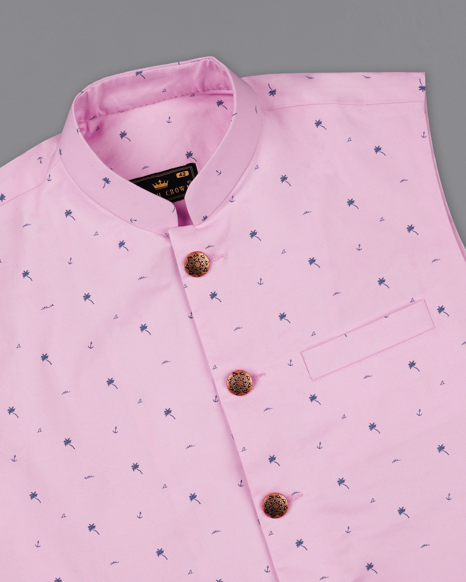 Melanie Pink with Fiord Blue Printed Premium Cotton Designer Nehru Jacket WC2161-38, WC2161-39, WC2161-40, WC2161-42, WC2161-44, WC2161-46, WC2161-48, WC2161-50, WC2161-52