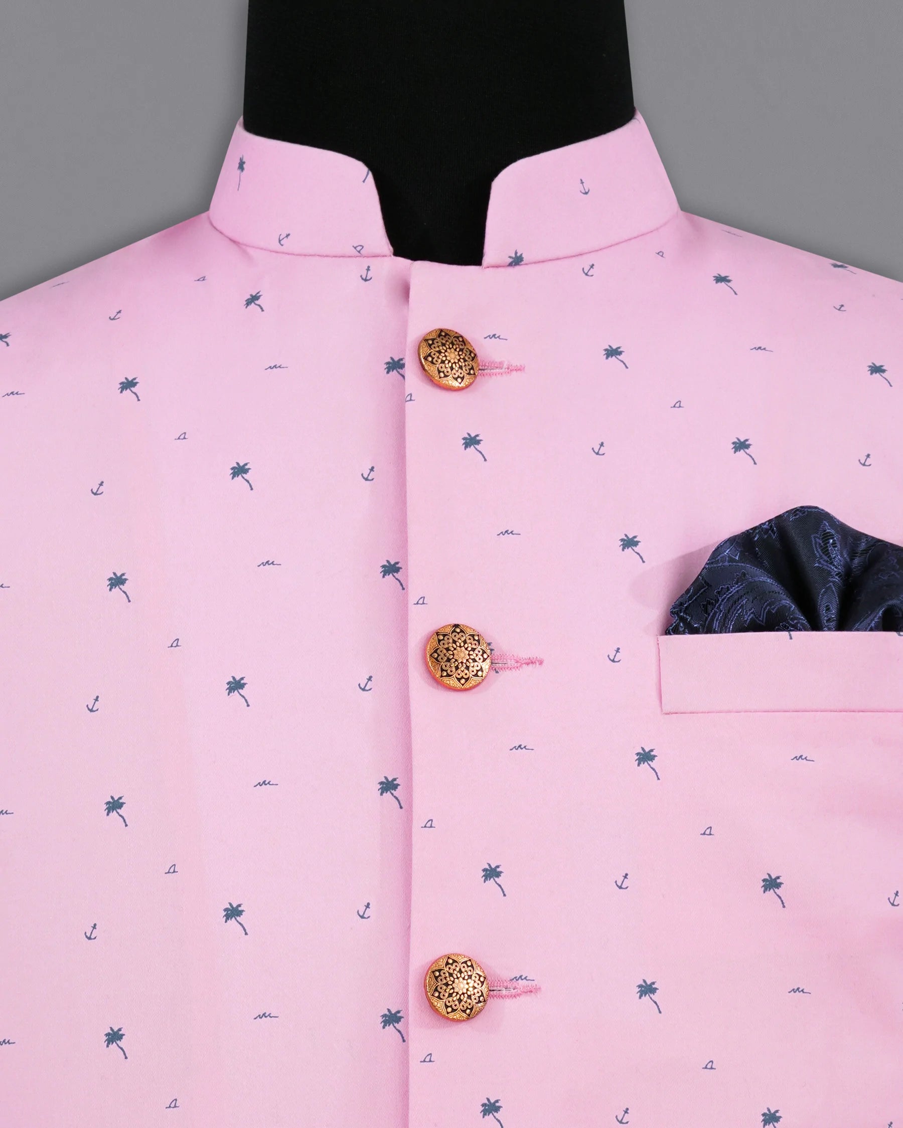 Melanie Pink with Fiord Blue Printed Premium Cotton Designer Nehru Jacket WC2161-38, WC2161-39, WC2161-40, WC2161-42, WC2161-44, WC2161-46, WC2161-48, WC2161-50, WC2161-52