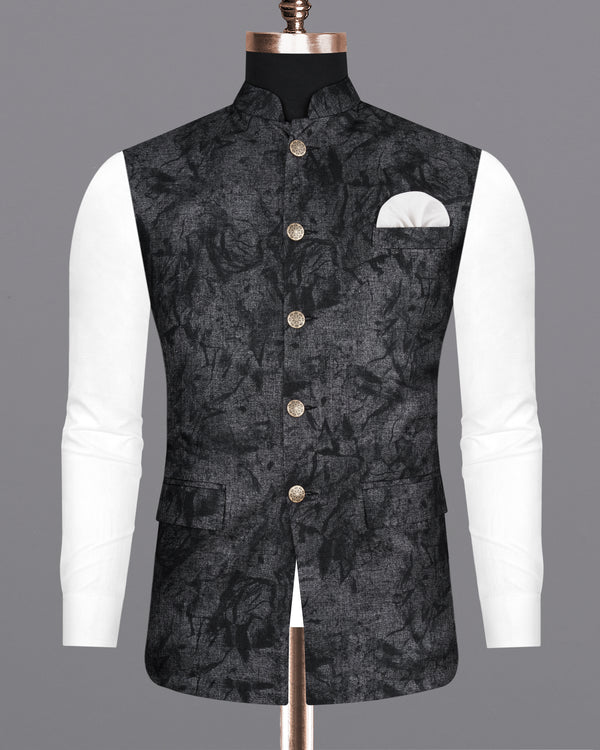 Flint Gray and Jade Black Textured Designer Nehru Jacket  WC2180-36, WC2180-38, WC2180-40, WC2180-42, WC2180-44, WC2180-46, WC2180-48, WC2180-50, WC2180-52, WC2180-54, WC2180-56, WC2180-58, WC2180-60