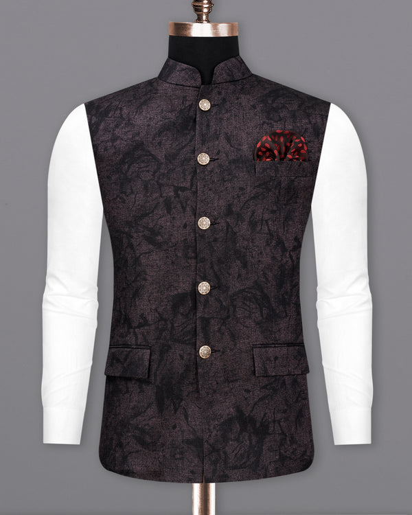 Iridium Brown and Black Printed Designer Nehru Jacket  WC2186-36, WC2186-38, WC2186-40, WC2186-42, WC2186-44, WC2186-46, WC2186-48, WC2186-50, WC2186-52, WC2186-54, WC2186-56, WC2186-58, WC2186-60