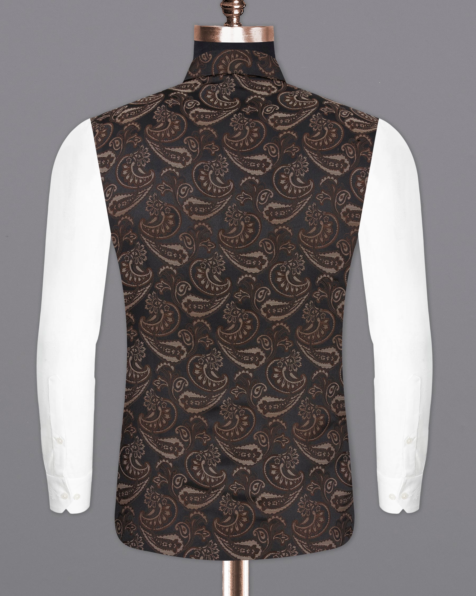 Stonewall Brown with Zeus Black Paisley Textured Designer Nehru Jacket  WC2204-36, WC2204-38, WC2204-40, WC2204-42, WC2204-44, WC2204-46, WC2204-48, WC2204-50, WC2204-52, WC2204-54, WC2204-56, WC2204-58, WC2204-60