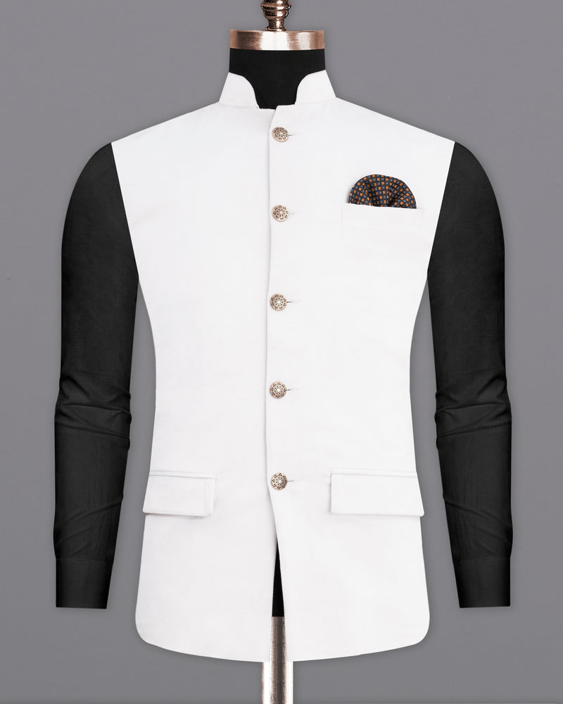 BRIGHT WHITE PREMIUM VELVET DESIGNER NEHRU JACKET