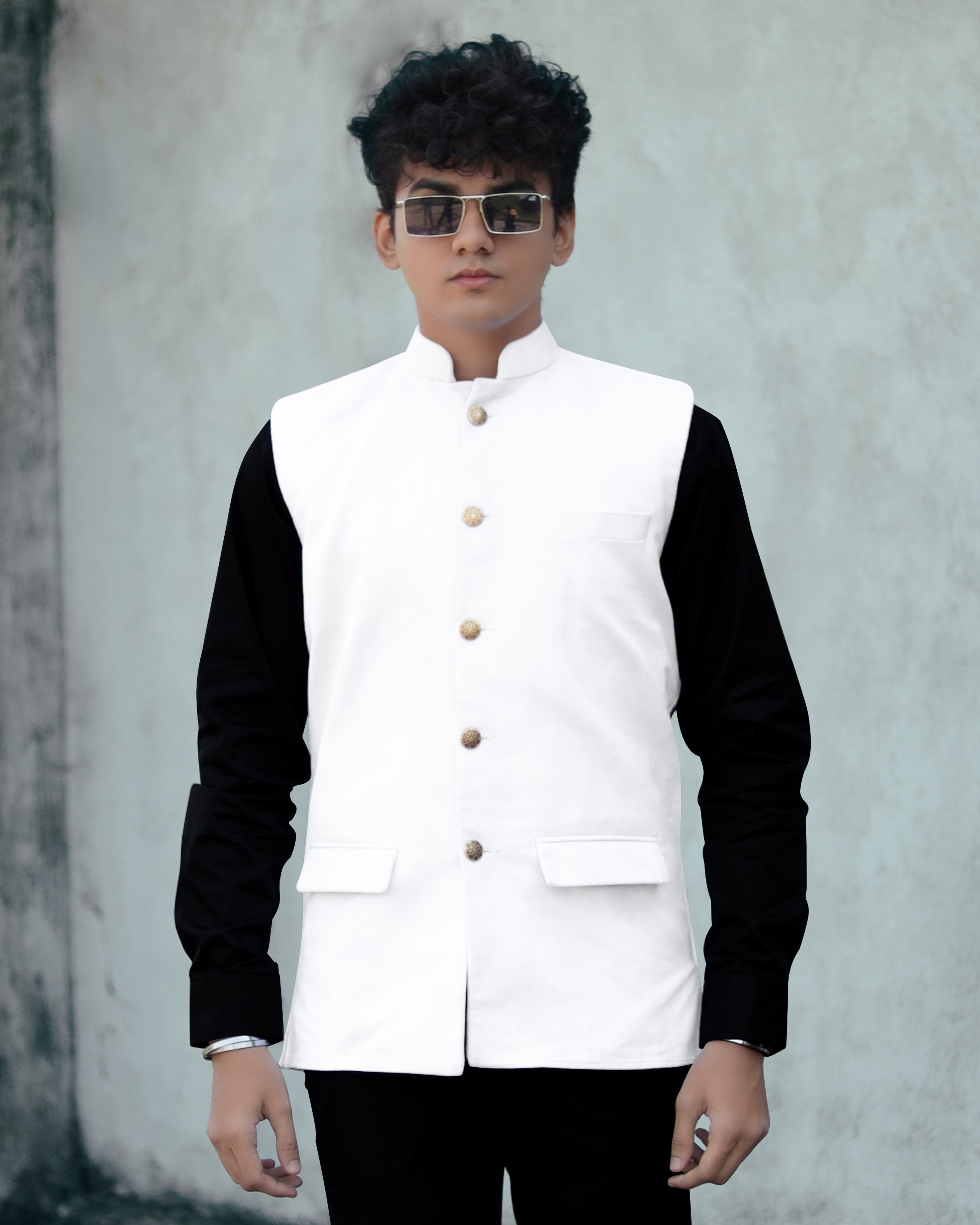 Bright White Premium Velvet Designer Nehru Jacket