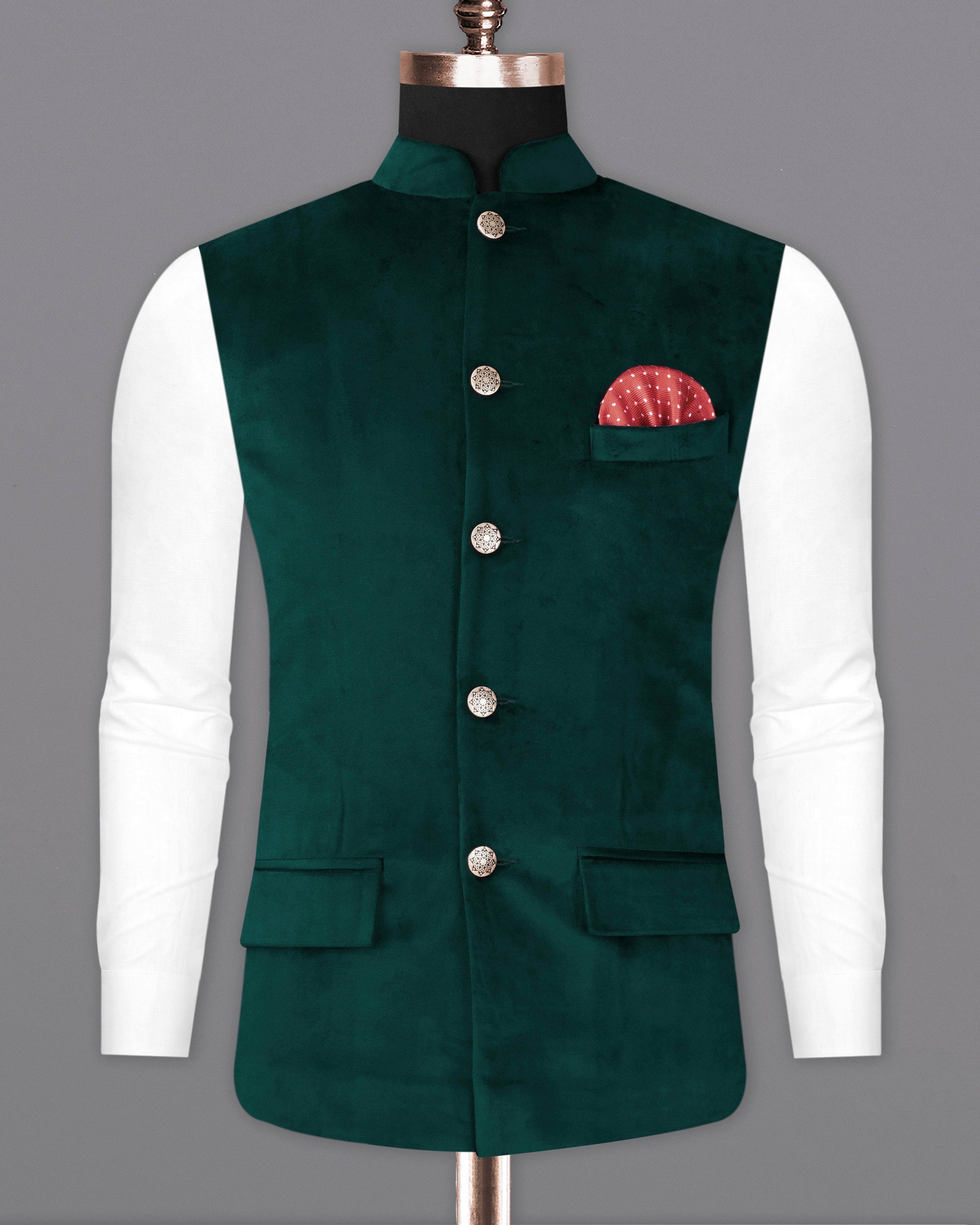 Handloom Banarasi Kimkhwab Nehru Jacket - Green – Luxurion World