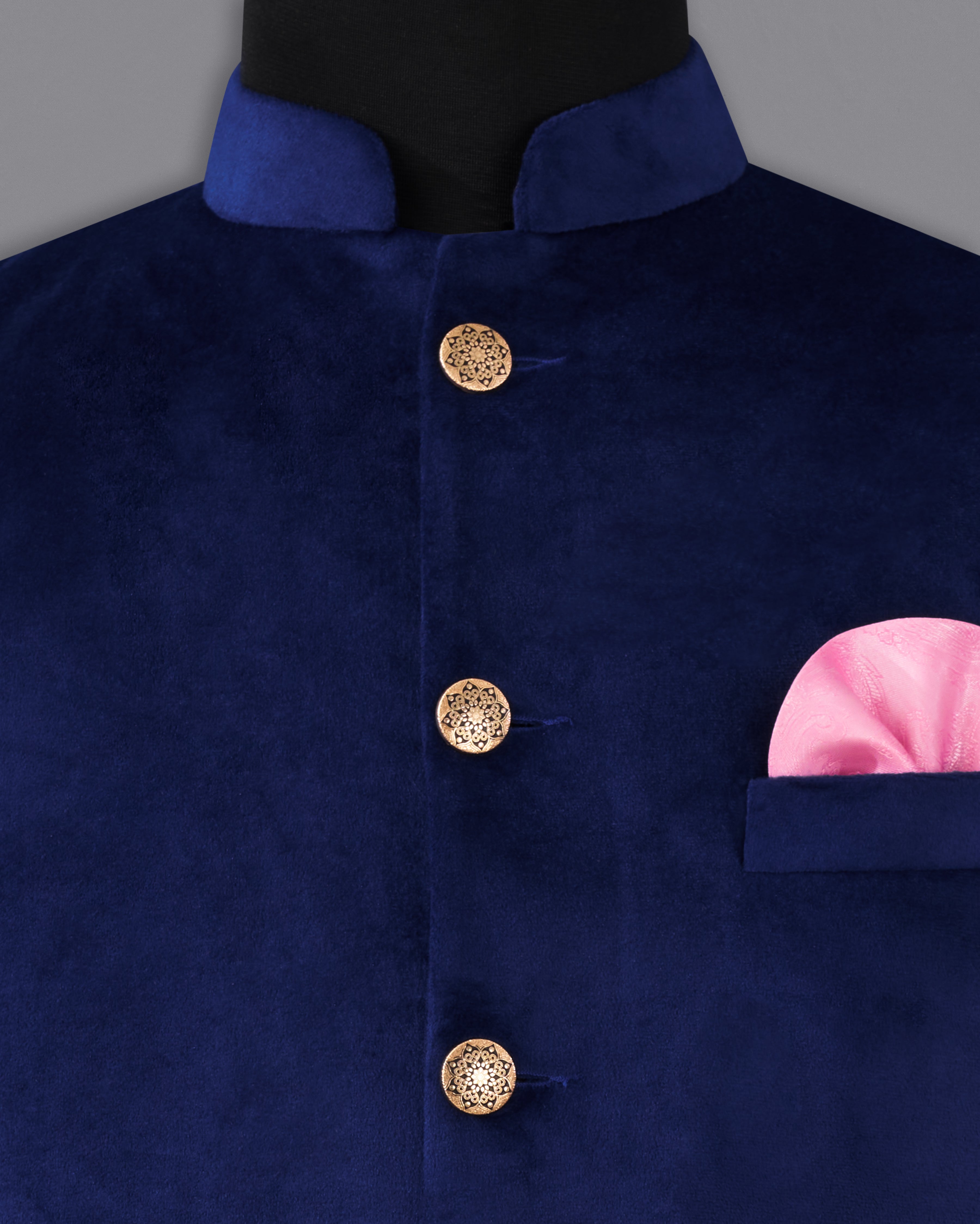 Cotton Silk Navy Blue Nehru Jacket