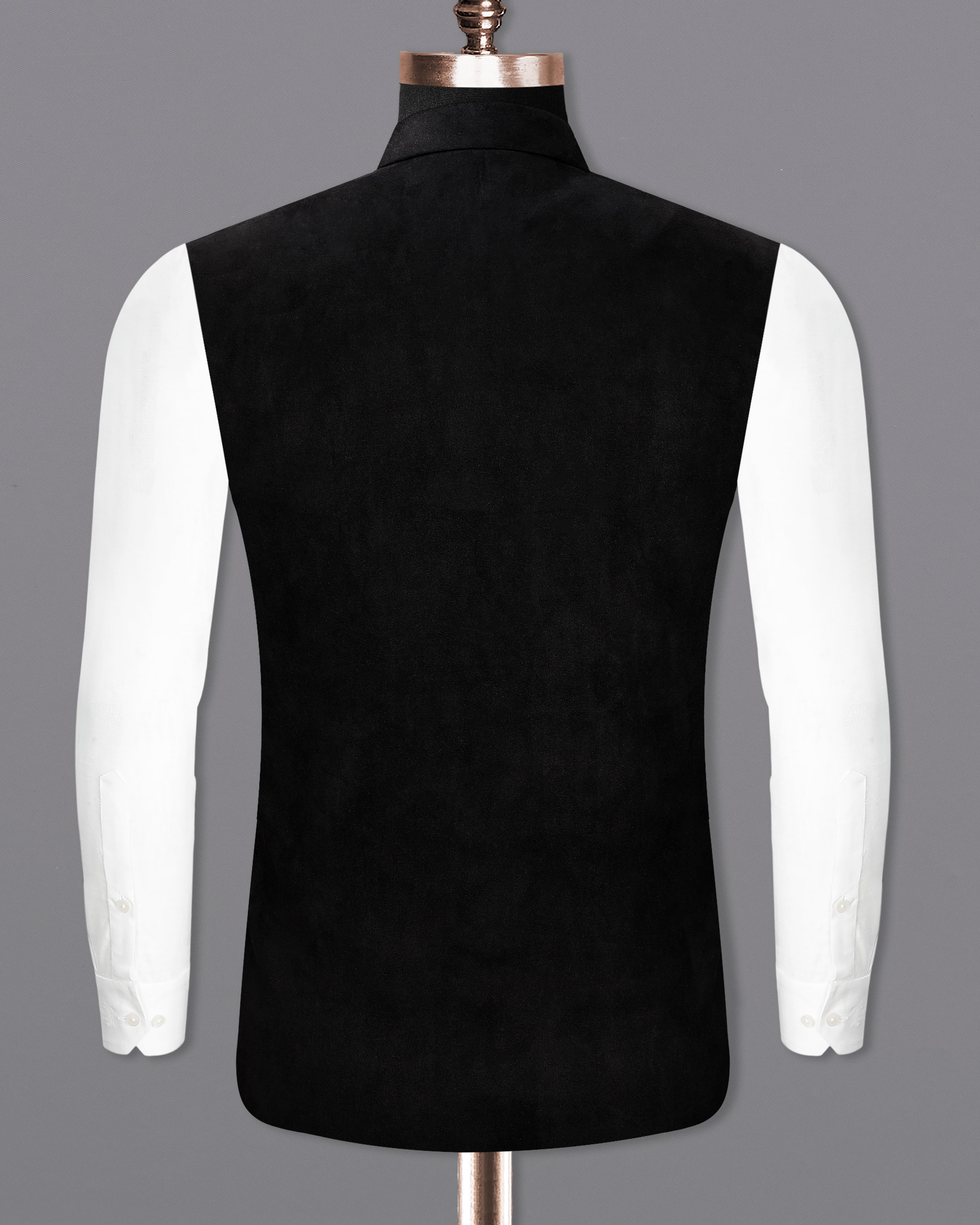 Jade Black Velvet Designer Nehru Jacket WC2235-36, WC2235-38, WC2235-40, WC2235-42, WC2235-44, WC2235-46, WC2235-48, WC2235-50, WC2235-52, WC2235-54, WC2235-56, WC2235-58, WC2235-60
