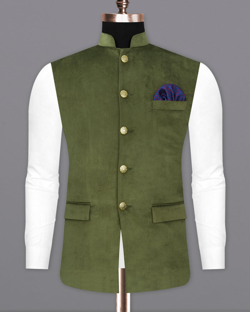 FUSCOUS GREEN VELVET DESIGNER NEHRU JACKET