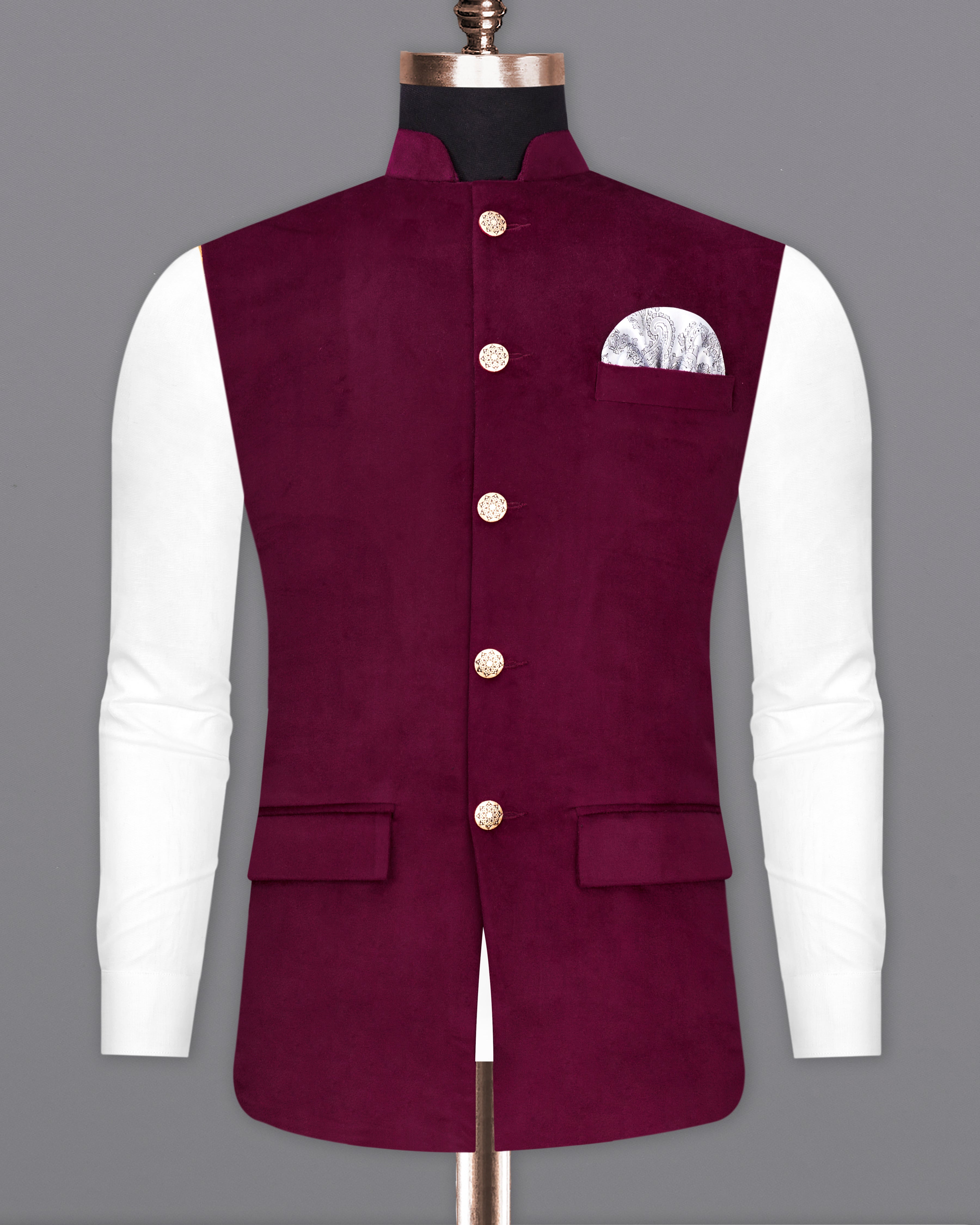 Maroon Nehru Jacket with Jamawar Embroidery | Angad Creations