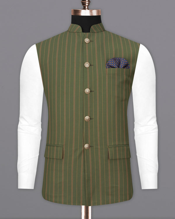 Vampire Green Striped Nehru Jacket WC2248-36, WC2248-38, WC2248-40, WC2248-42, WC2248-44, WC2248-46, WC2248-48, WC2248-50, WC2248-52, WC2248-54, WC2248-56, WC2248-58, WC2248-60