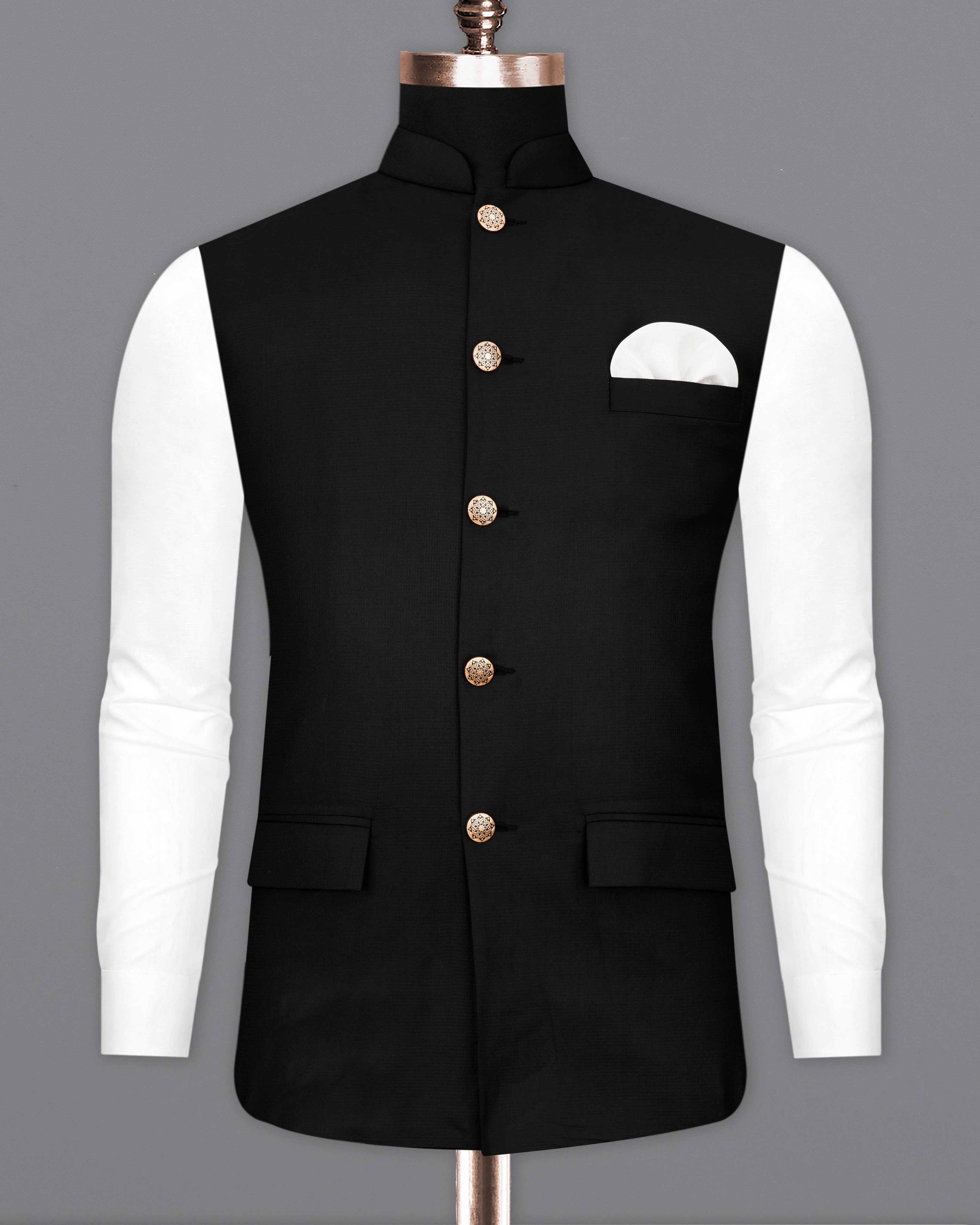 Jade Black Textured Designer Nehru Jacket WC2249-36, WC2249-38, WC2249-40, WC2249-42, WC2249-44, WC2249-46, WC2249-48, WC2249-50, WC2249-52, WC2249-54, WC2249-56, WC2249-58, WC2249-60