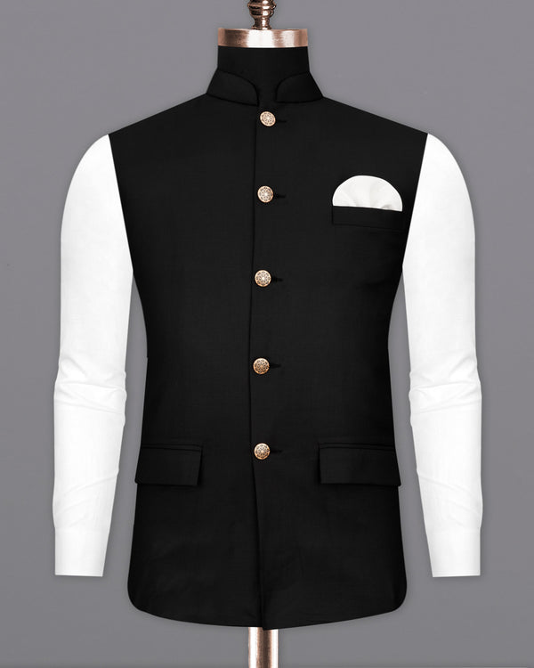 Jade Black Textured Designer Nehru Jacket WC2249-36, WC2249-38, WC2249-40, WC2249-42, WC2249-44, WC2249-46, WC2249-48, WC2249-50, WC2249-52, WC2249-54, WC2249-56, WC2249-58, WC2249-60