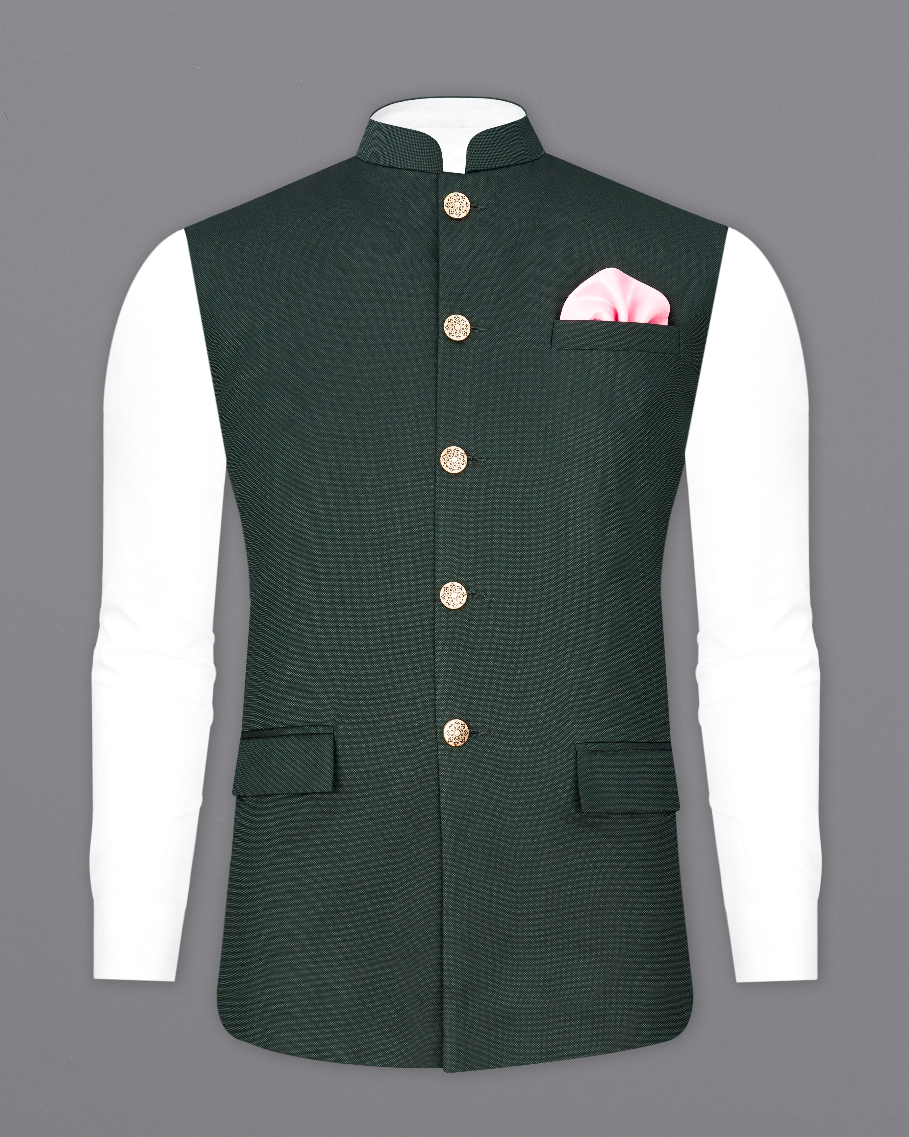 Heavy Metal Green Nehru Jacket WC2280-36, WC2280-38, WC2280-40, WC2280-42, WC2280-44, WC2280-46, WC2280-48, WC2280-50, WC2280-52, WC2280-54, WC2280-56, WC2280-58, WC2280-60