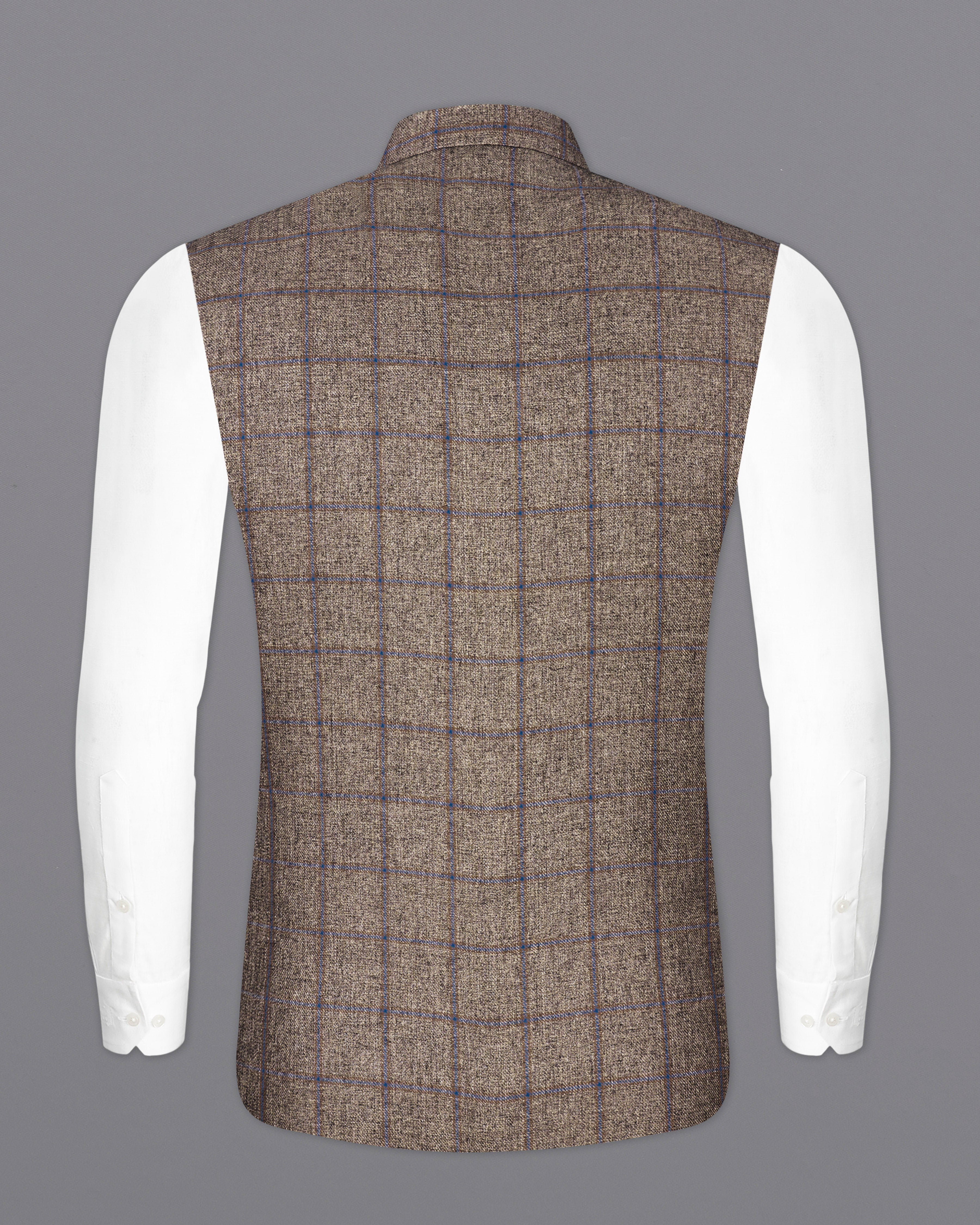 Pine Cone Brown Plaid Nehru Jacket WC2304-36, WC2304-38, WC2304-40, WC2304-42, WC2304-44, WC2304-46, WC2304-48, WC2304-50, WC2304-52, WC2304-54, WC2304-56, WC2304-58, WC2304-60	