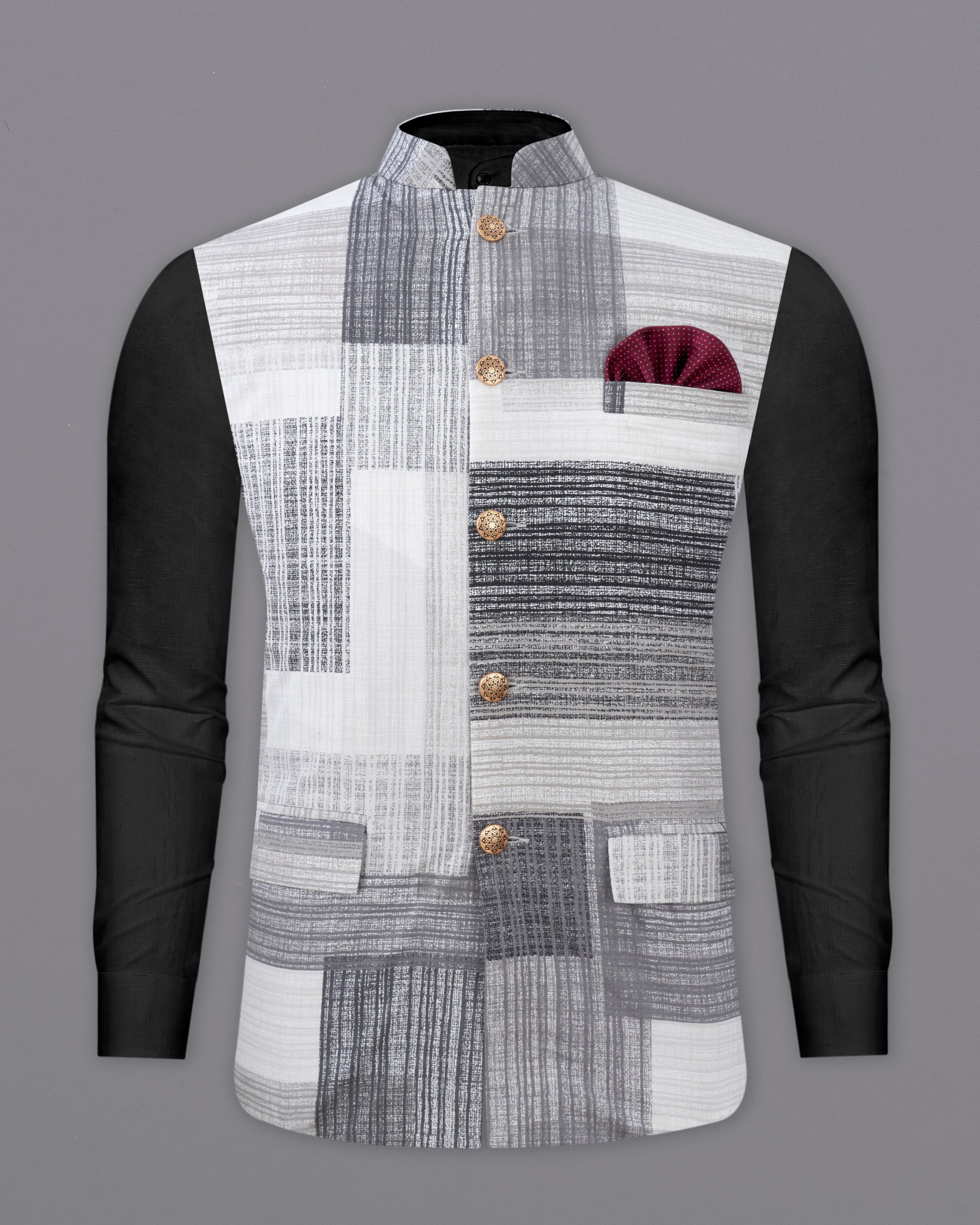 Mystic Gray and Black Premium Cotton Nehru Jacket WC2314-36, WC2314-38, WC2314-40, WC2314-42, WC2314-44, WC2314-46, WC2314-48, WC2314-50, WC2314-52, WC2314-54, WC2314-56, WC2314-58, WC2314-60