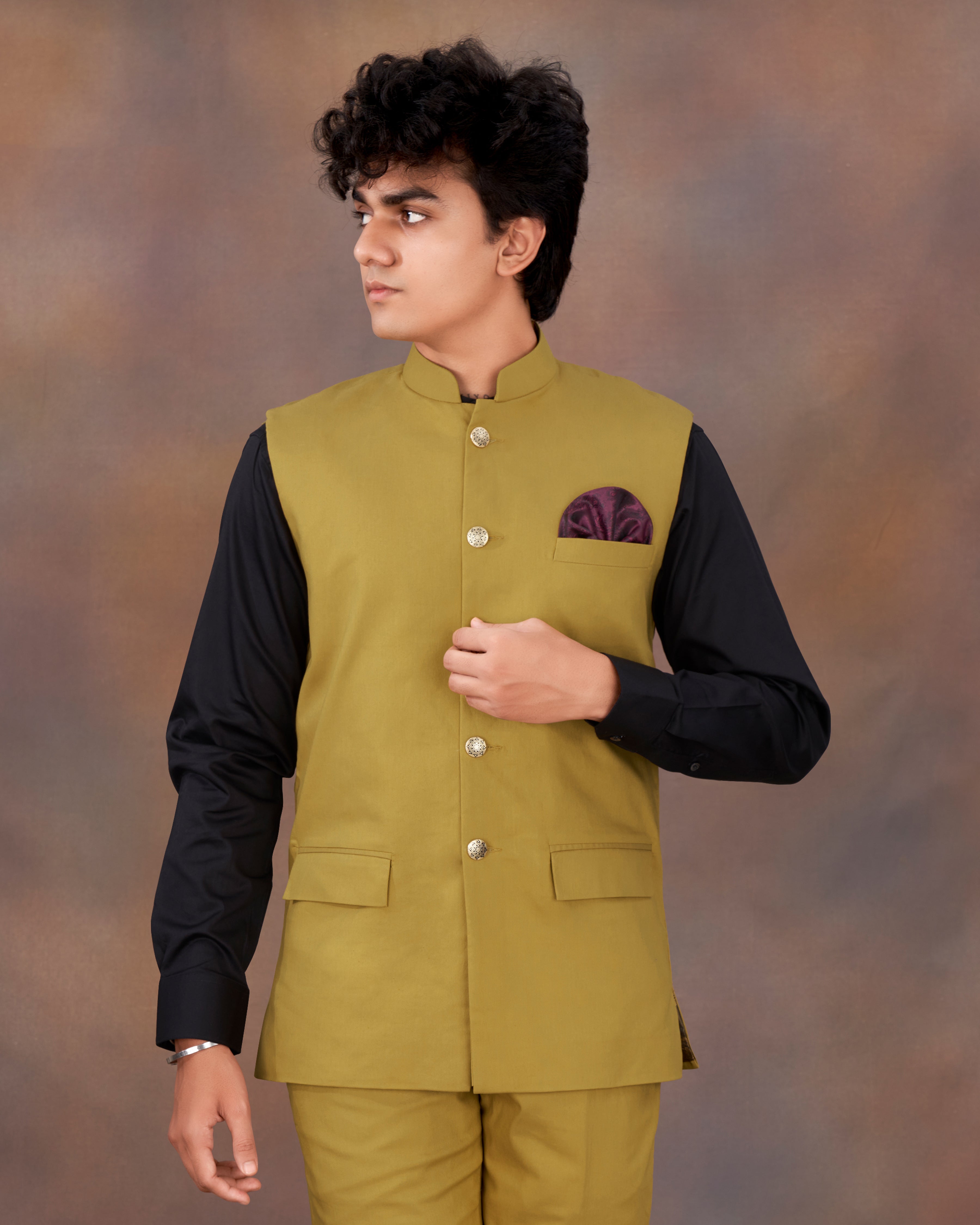 Men Designers Yellow Nehru Jacket Indian Traditional Bollywood Style  Brocade Woven Embellishe, Size: 44 - Walmart.com