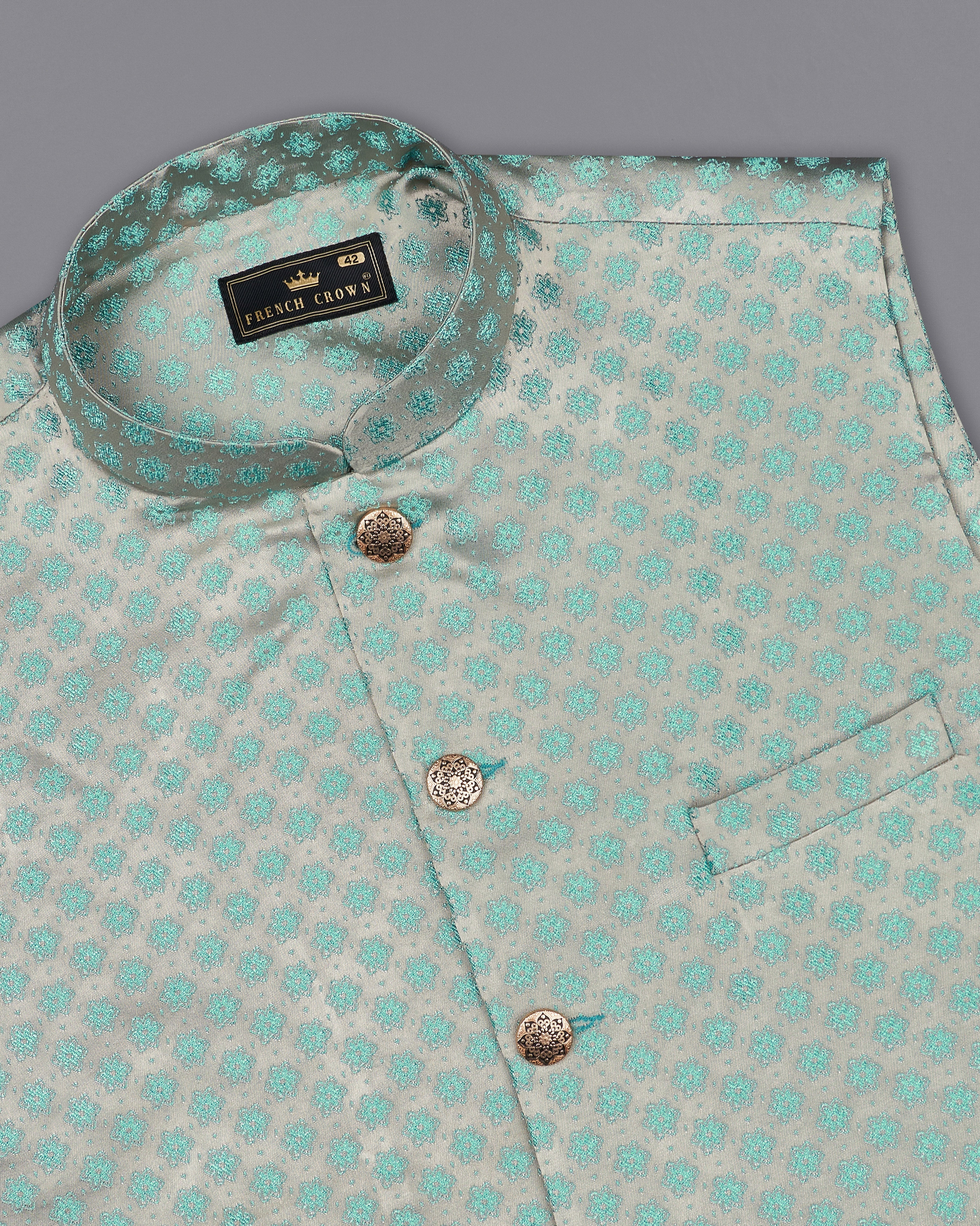 Persian with Celeste Green Textured Nehru Jacket WC2347-36, WC2347-38, WC2347-40, WC2347-42, WC2347-44, WC2347-46, WC2347-48, WC2347-50, WC2347-52, WC2347-54, WC2347-56, WC2347-58, WC2347-60