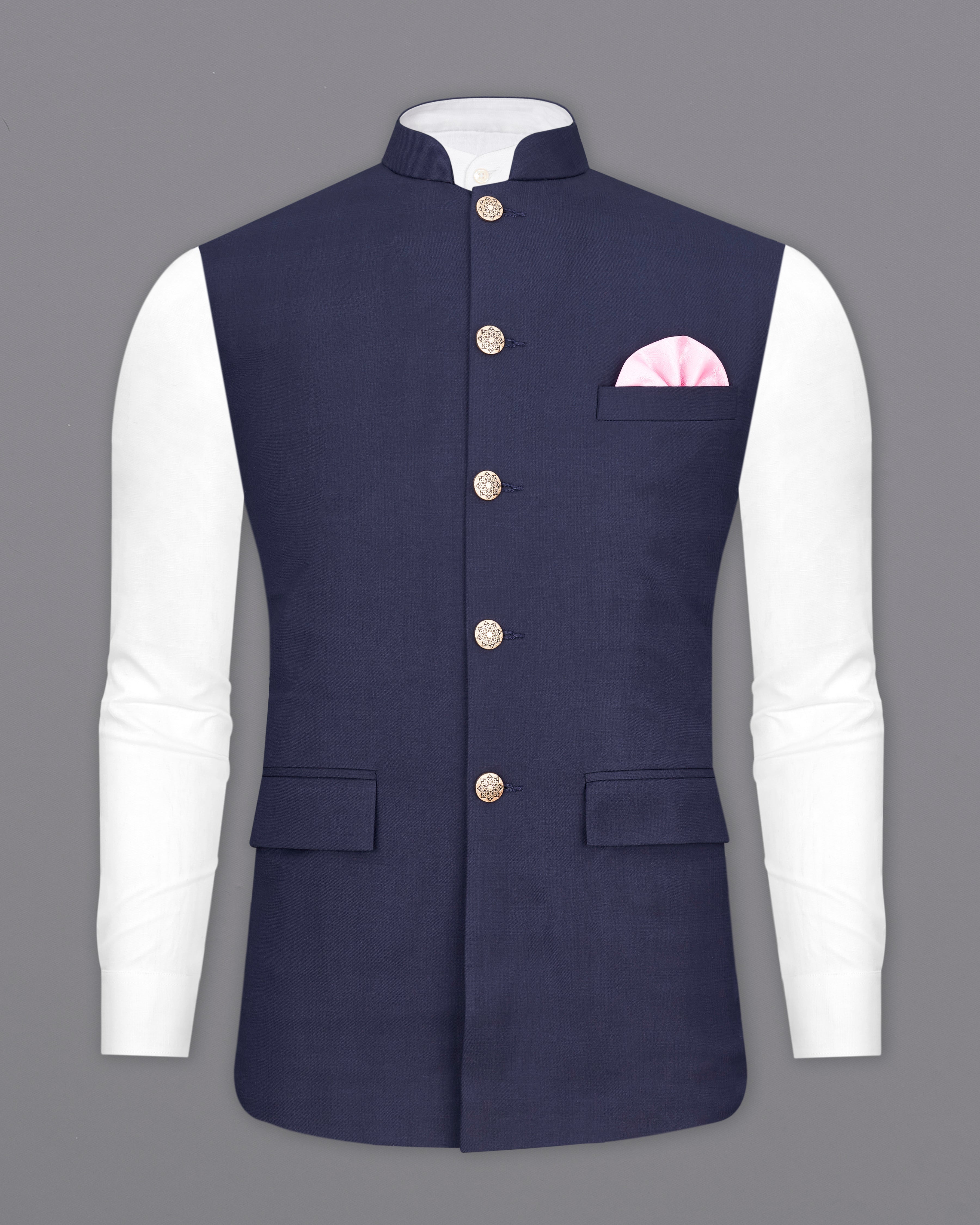 Tuna Navy Blue Bandhgala Nehru jacket WC2350-36, WC2350-38, WC2350-40, WC2350-42, WC2350-44, WC2350-46, WC2350-48, WC2350-50, WC2350-52, WC2350-54, WC2350-56, WC2350-58, WC2350-60