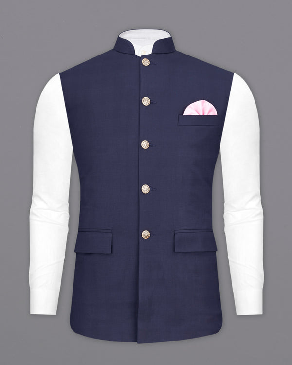 Tuna Navy Blue Bandhgala Nehru jacket WC2350-36, WC2350-38, WC2350-40, WC2350-42, WC2350-44, WC2350-46, WC2350-48, WC2350-50, WC2350-52, WC2350-54, WC2350-56, WC2350-58, WC2350-60