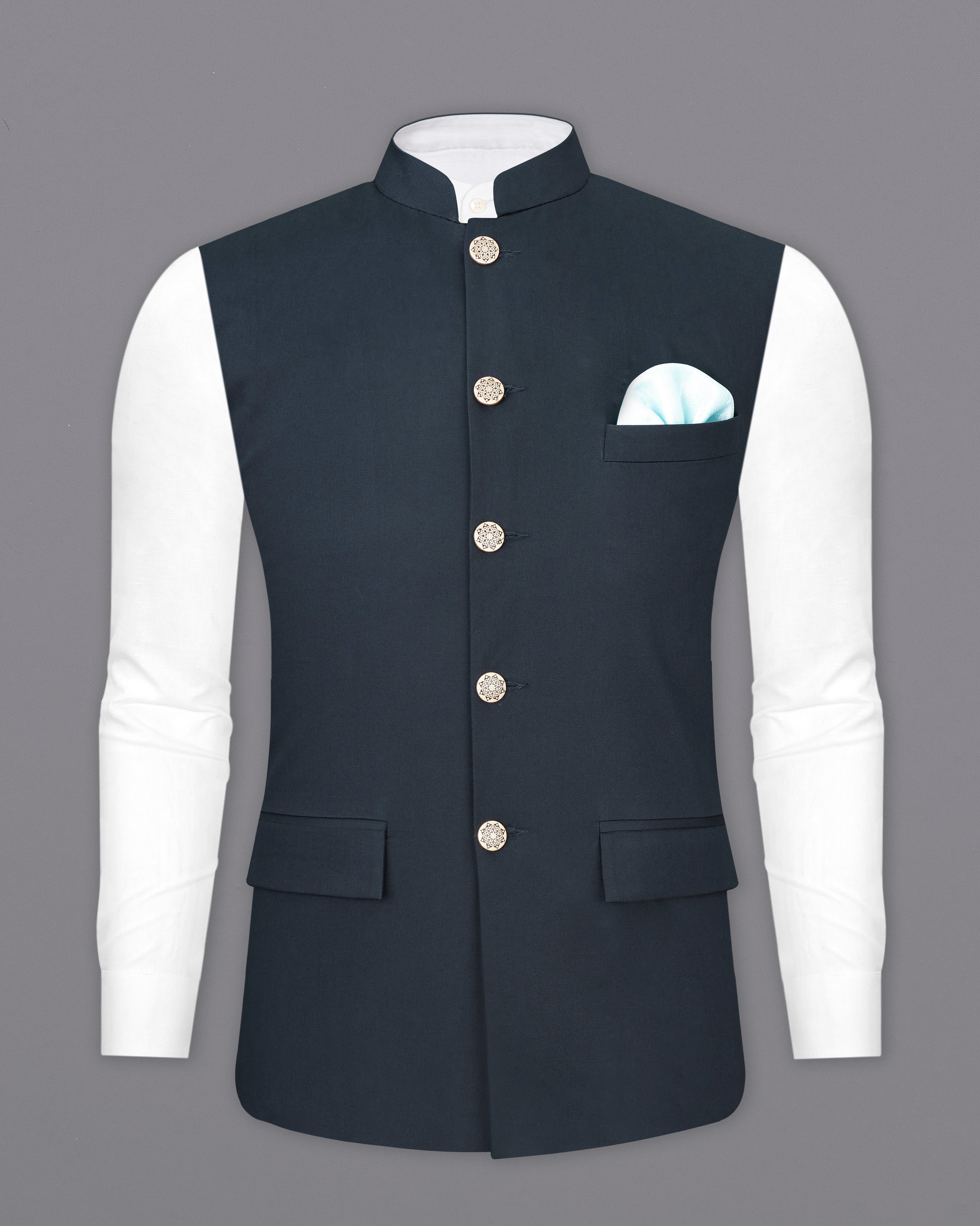 Tuna Blue Premium Cotton Nehru Jacket