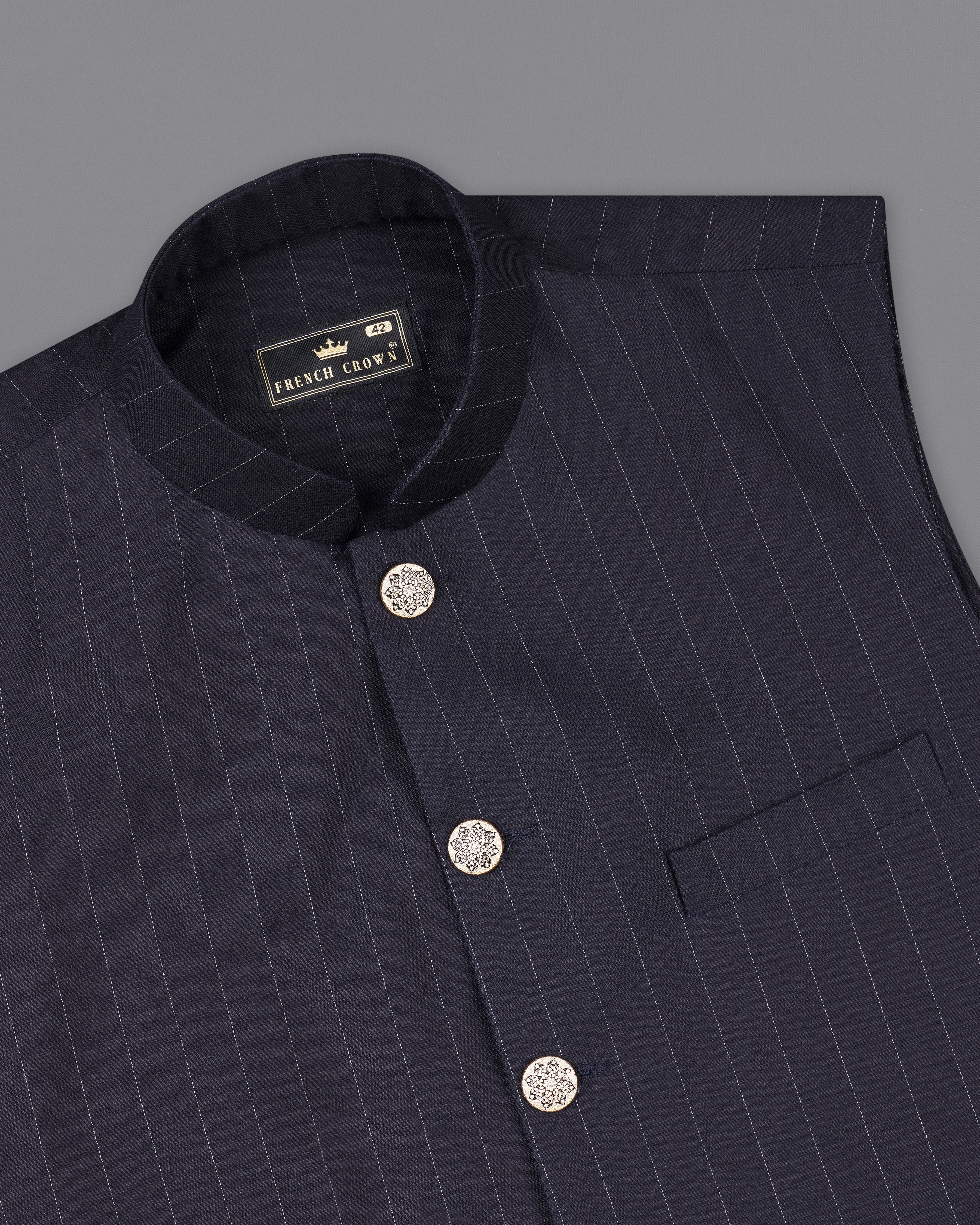 Thunder Black Striped Premium Cotton Nehru Jacket