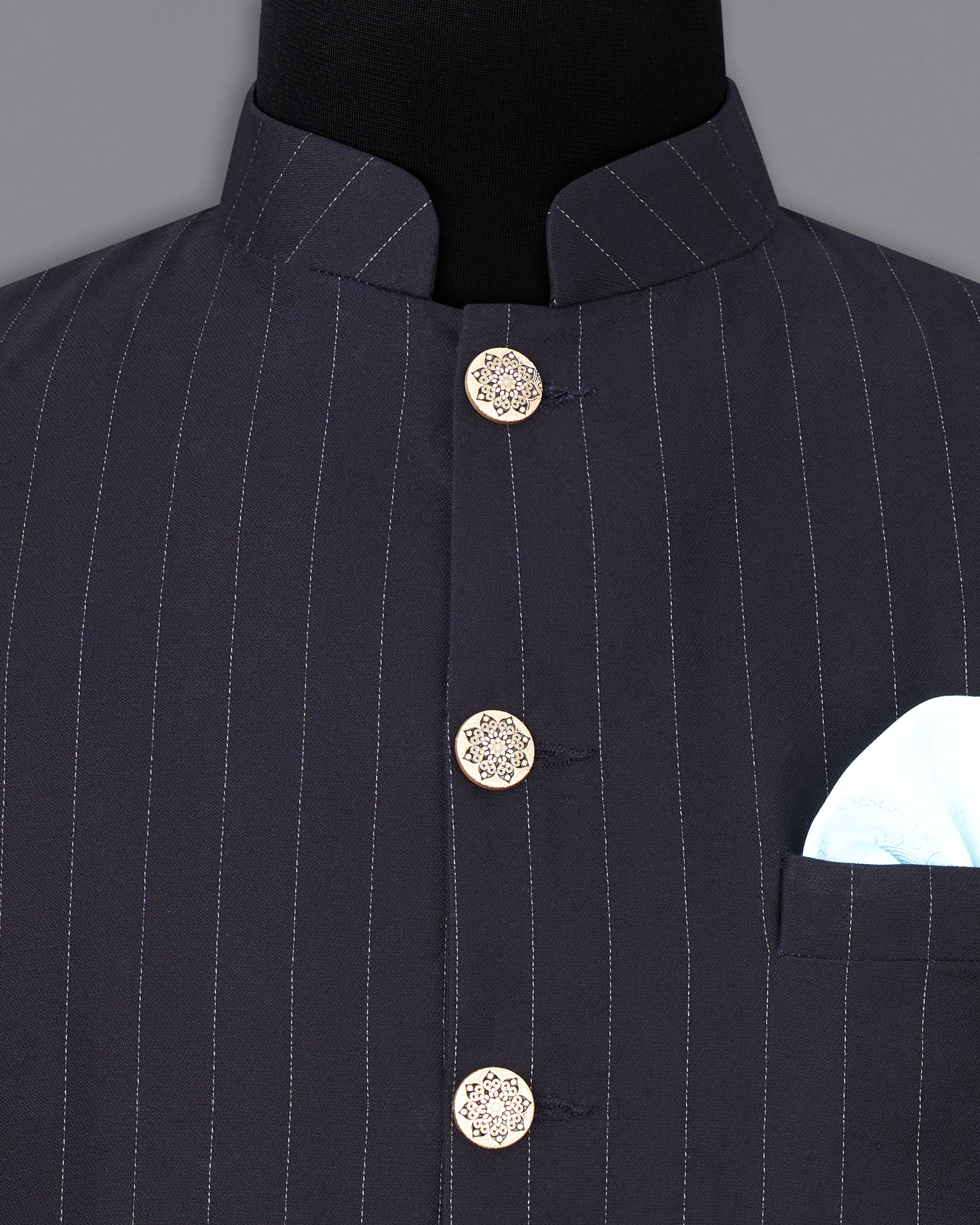 Thunder Black Striped Premium Cotton Nehru Jacket