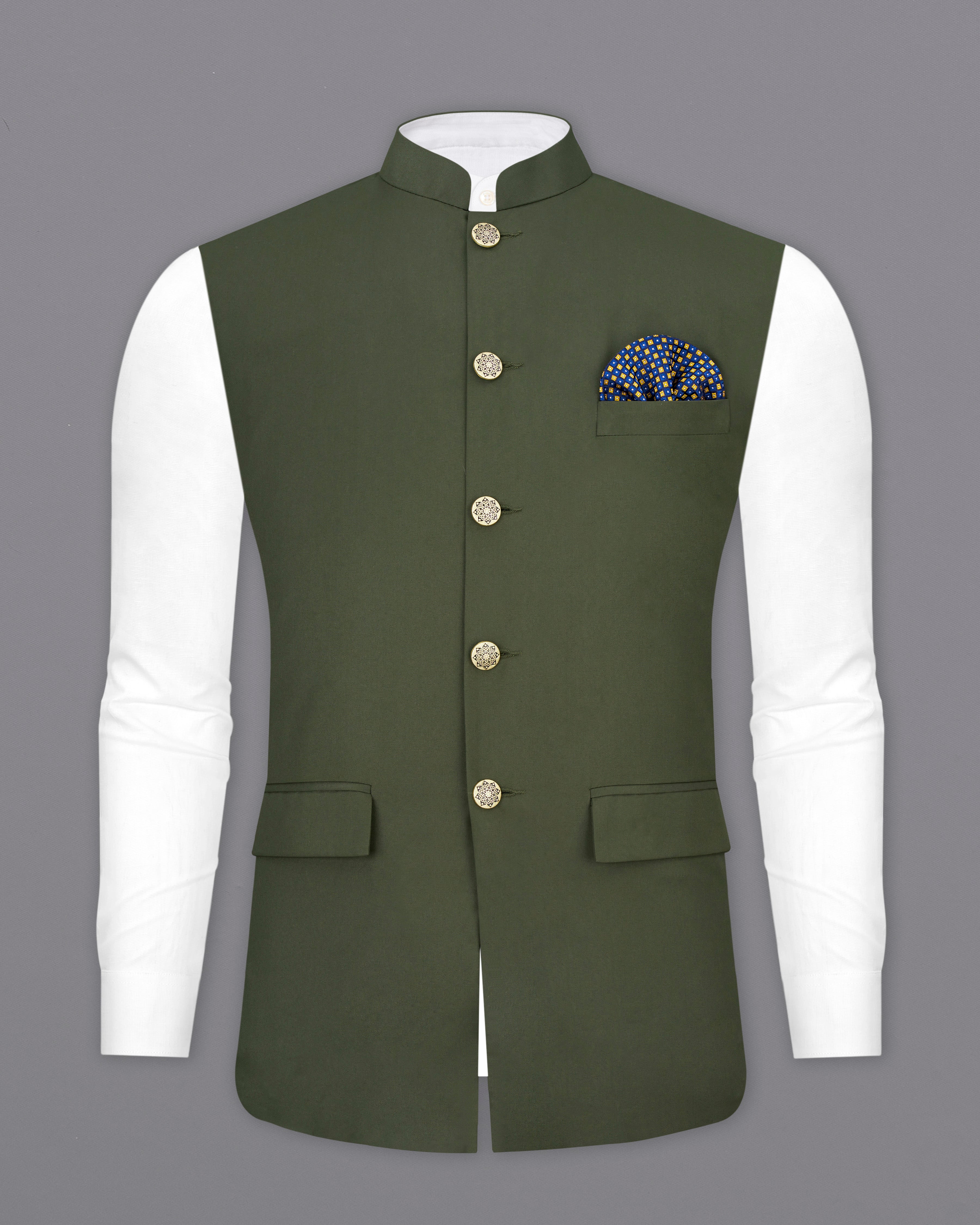 Twill Green Textured Nehru Jacket WC2458-36, WC2458-38, WC2458-40, WC2458-42, WC2458-44, WC2458-46, WC2458-48, WC2458-50, WC2458-52, WC2458-54, WC2458-56, WC2458-58, WC2458-60