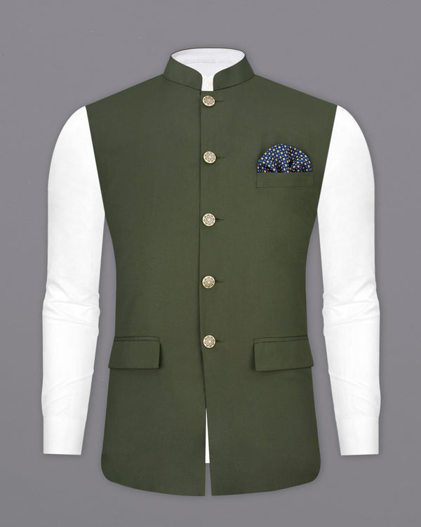 Twill Green Textured Nehru Jacket WC2458-36, WC2458-38, WC2458-40, WC2458-42, WC2458-44, WC2458-46, WC2458-48, WC2458-50, WC2458-52, WC2458-54, WC2458-56, WC2458-58, WC2458-60