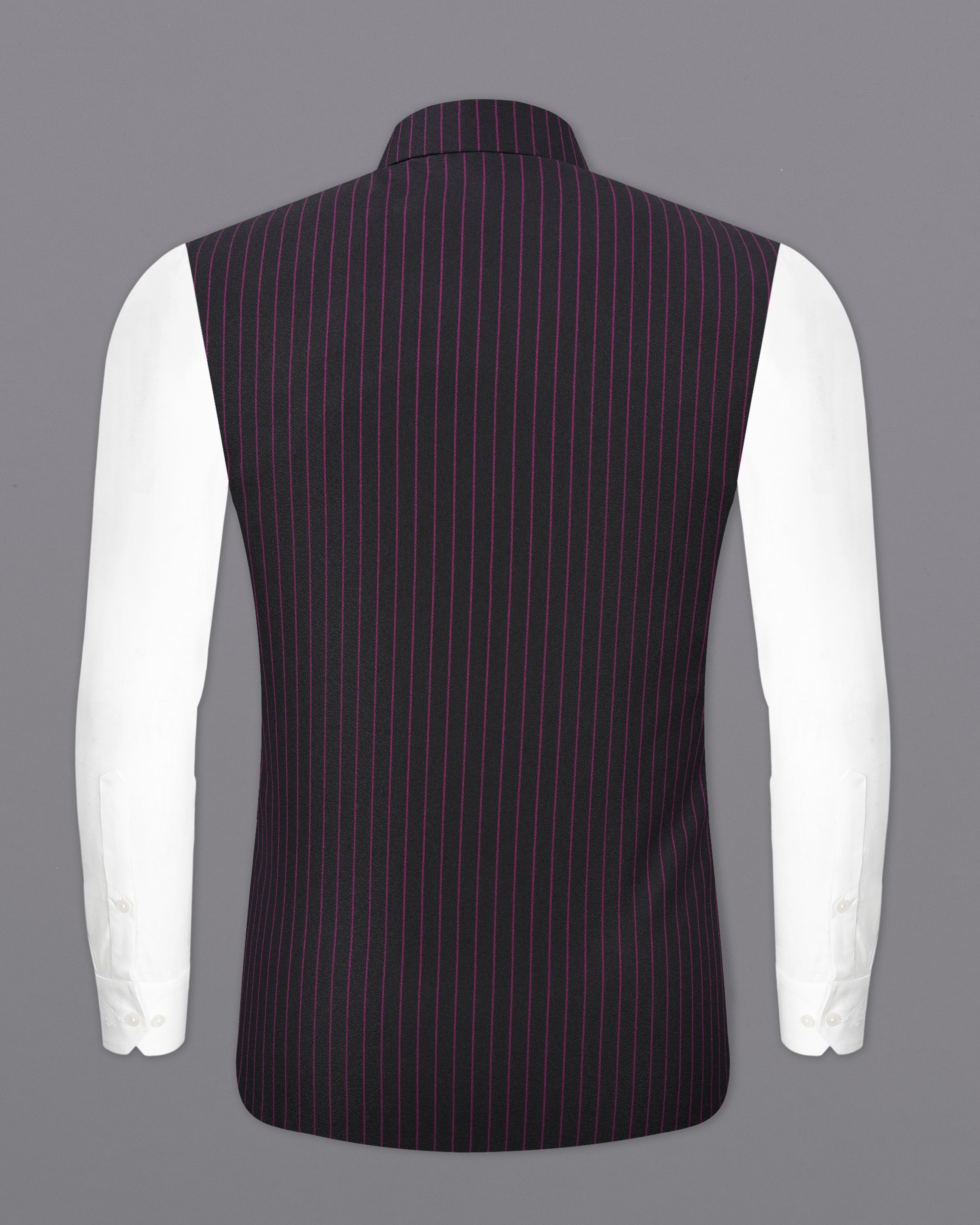 Zeus Black with Dark Mauve Pink Striped Nehru Jacket WC2479-38, WC2479-39, WC2479-40, WC2479-42, WC2479-44, WC2479-46, WC2479-48, WC2479-50, WC2479-52