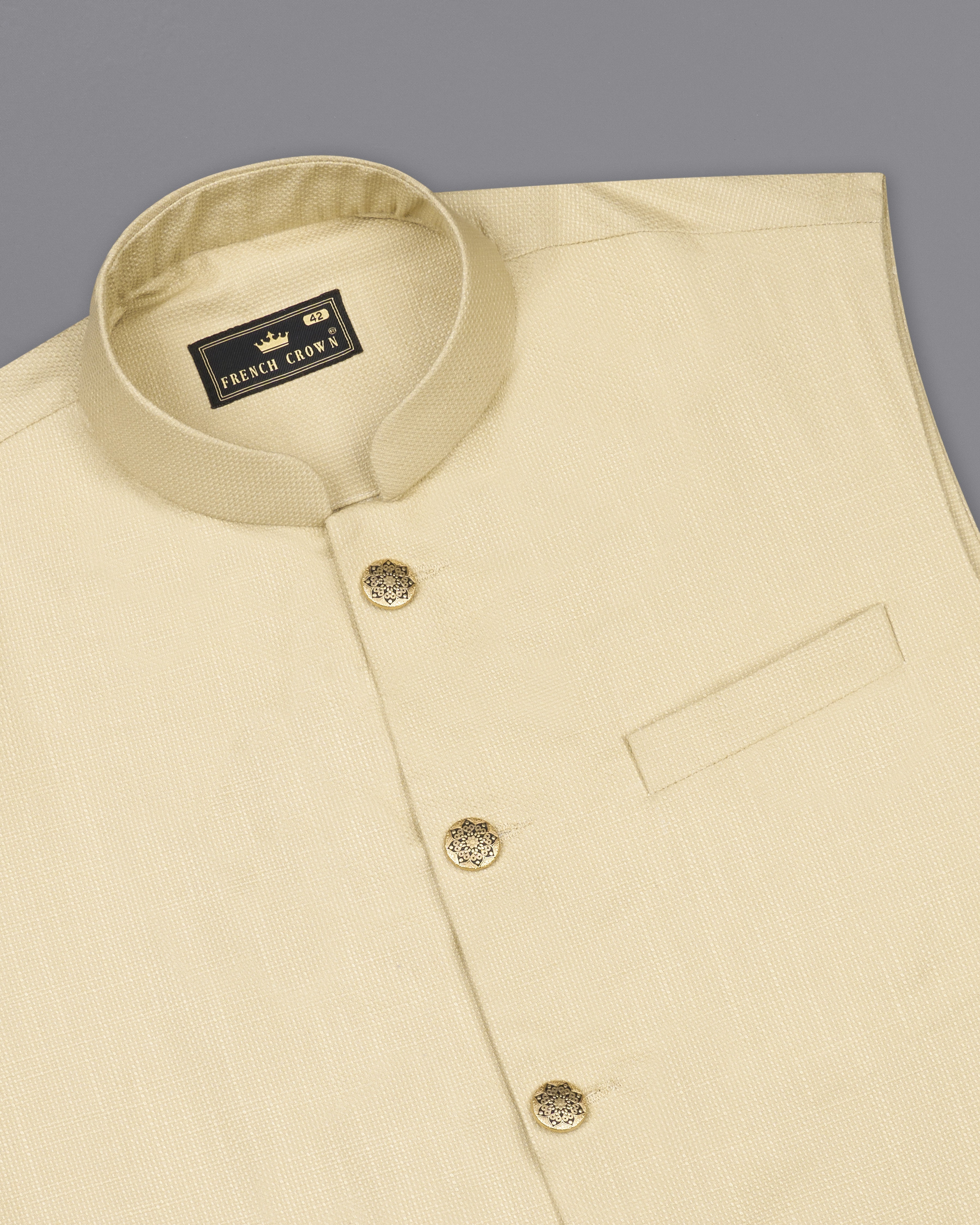 Hampton Beige Premium Cotton Nehru Jacket WC2481-38, WC2481-39, WC2481-40, WC2481-42, WC2481-44, WC2481-46, WC2481-48, WC2481-50, WC2481-52