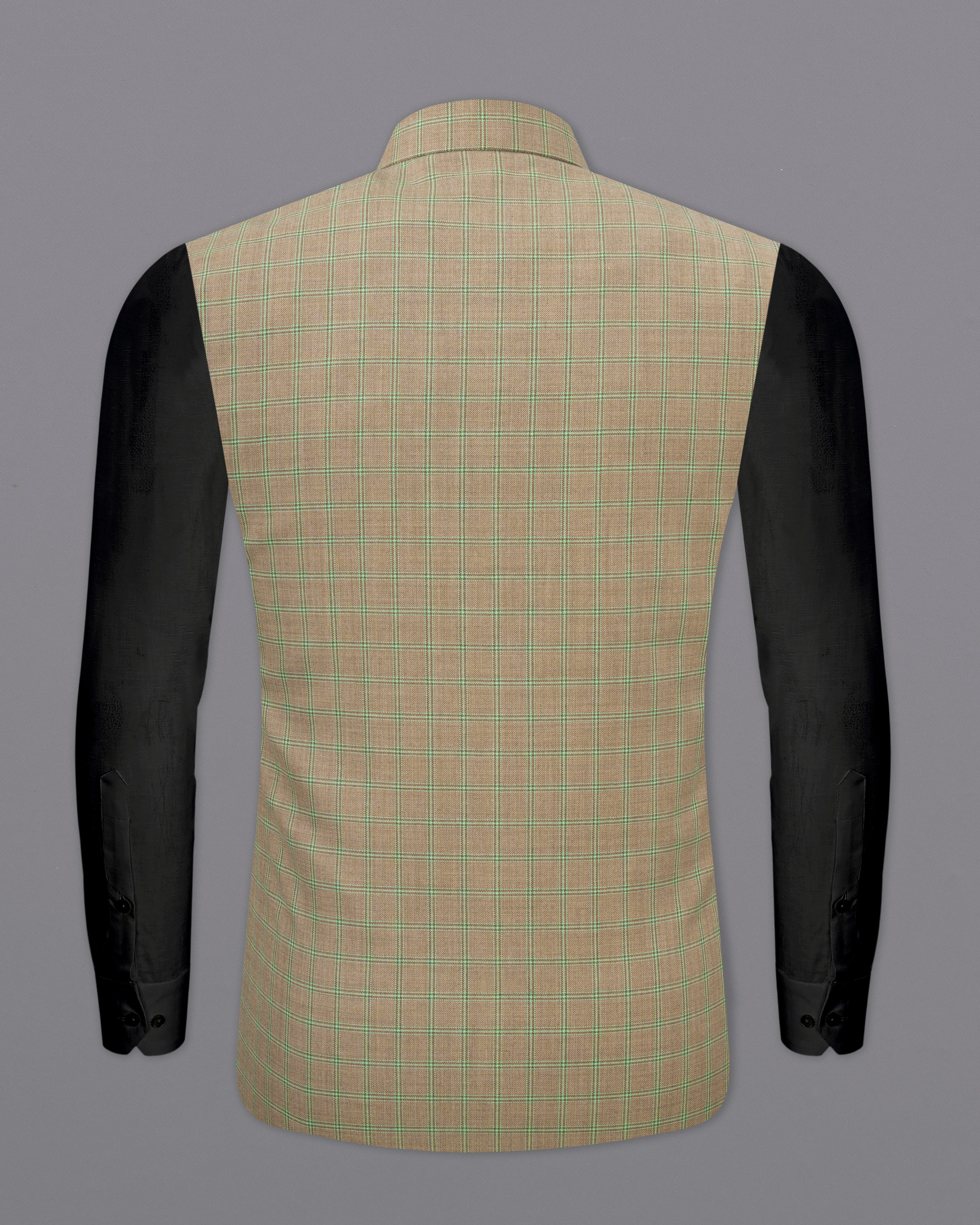 Sandrift Brown with Sprout Green Plaid Nehru Jacket WC2483-38, WC2483-39, WC2483-40, WC2483-42, WC2483-44, WC2483-46, WC2483-48, WC2483-50, WC2483-52