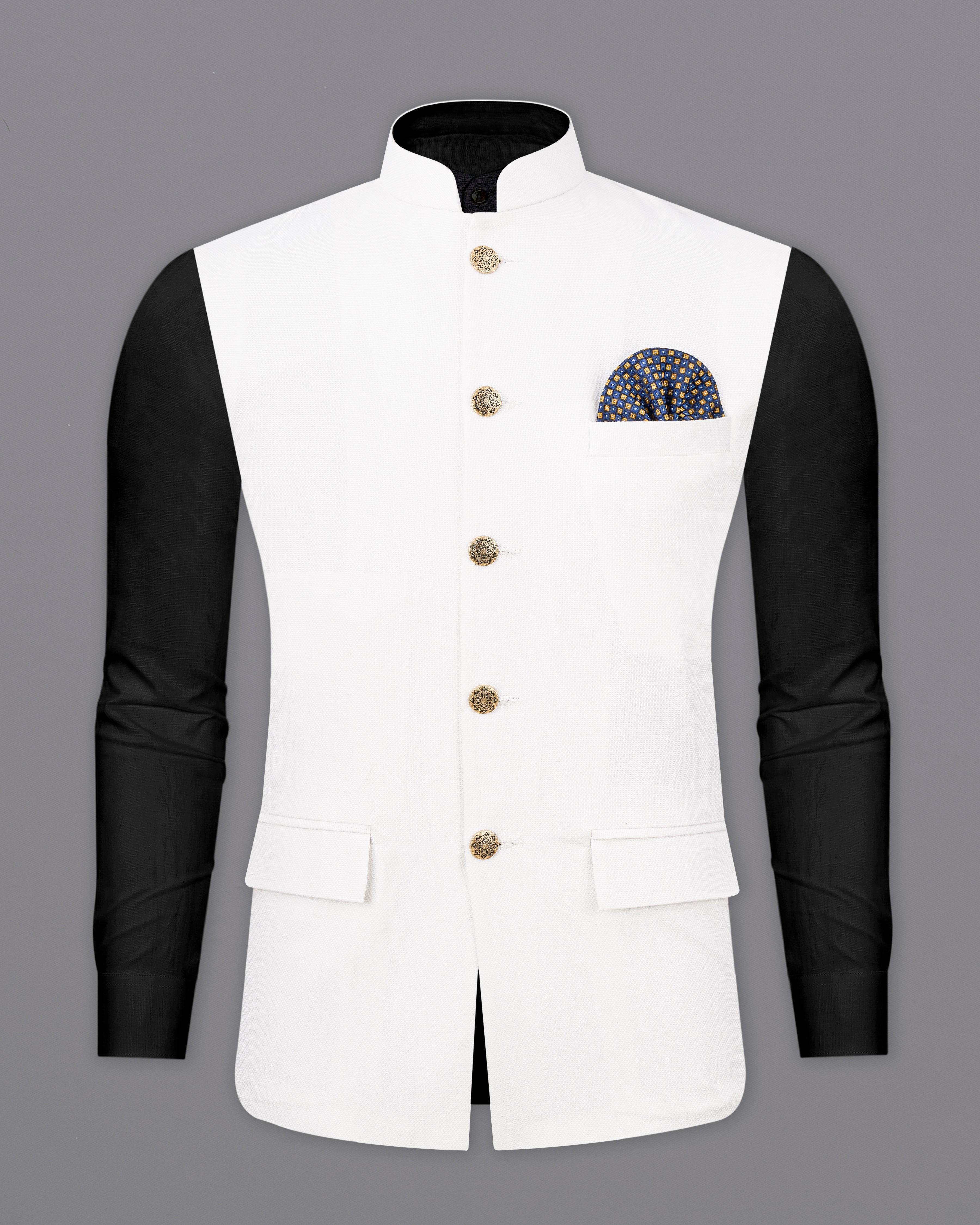 Bright White Premium Cotton Nehru Jacket WC2487-38, WC2487-39, WC2487-40, WC2487-42, WC2487-44, WC2487-46, WC2487-48, WC2487-50, WC2487-52