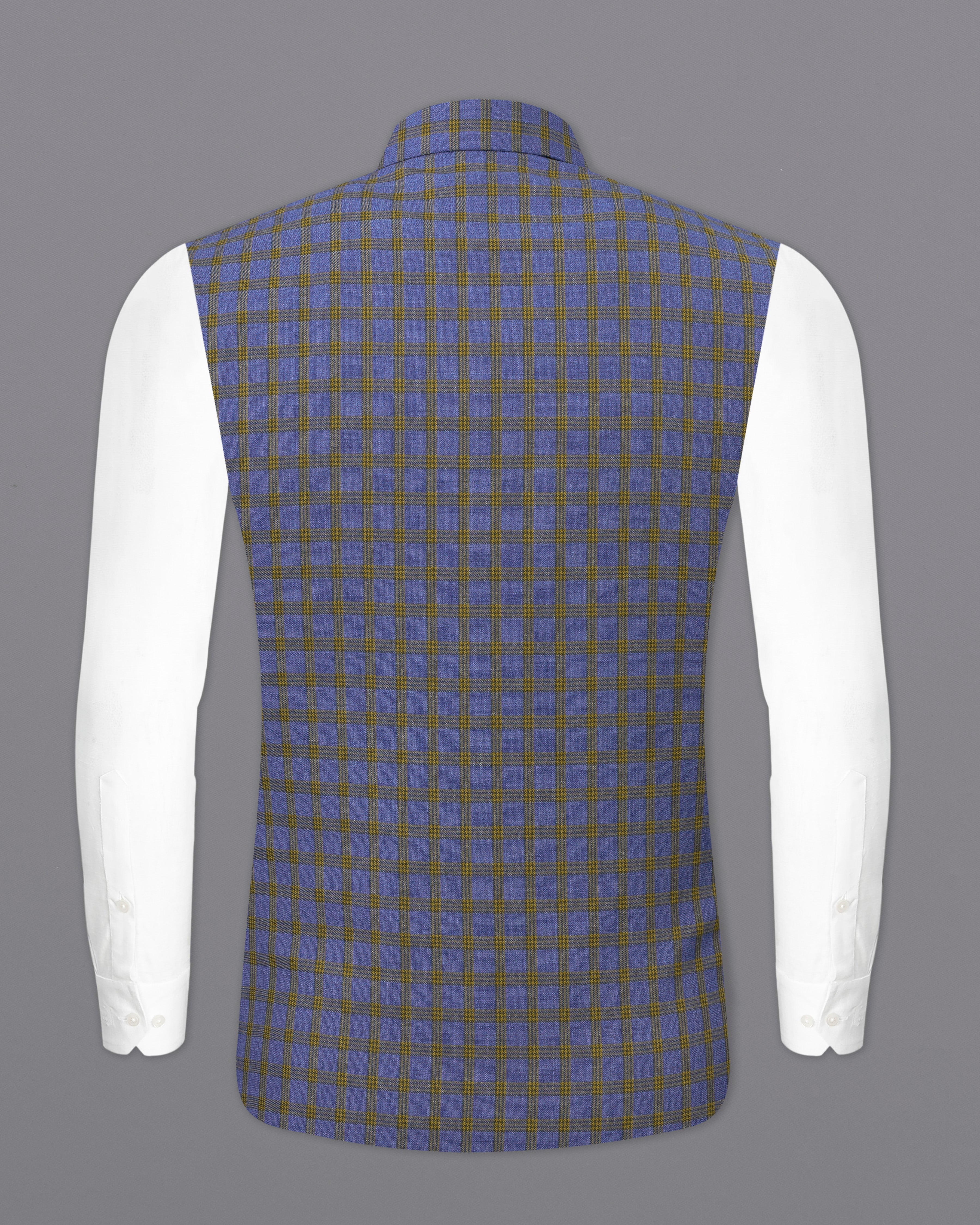 Twilight Blue with Alpine Brown Plaid Nehru Jacket WC2488-38, WC2488-39, WC2488-40, WC2488-42, WC2488-44, WC2488-46, WC2488-48, WC2488-50, WC2488-52