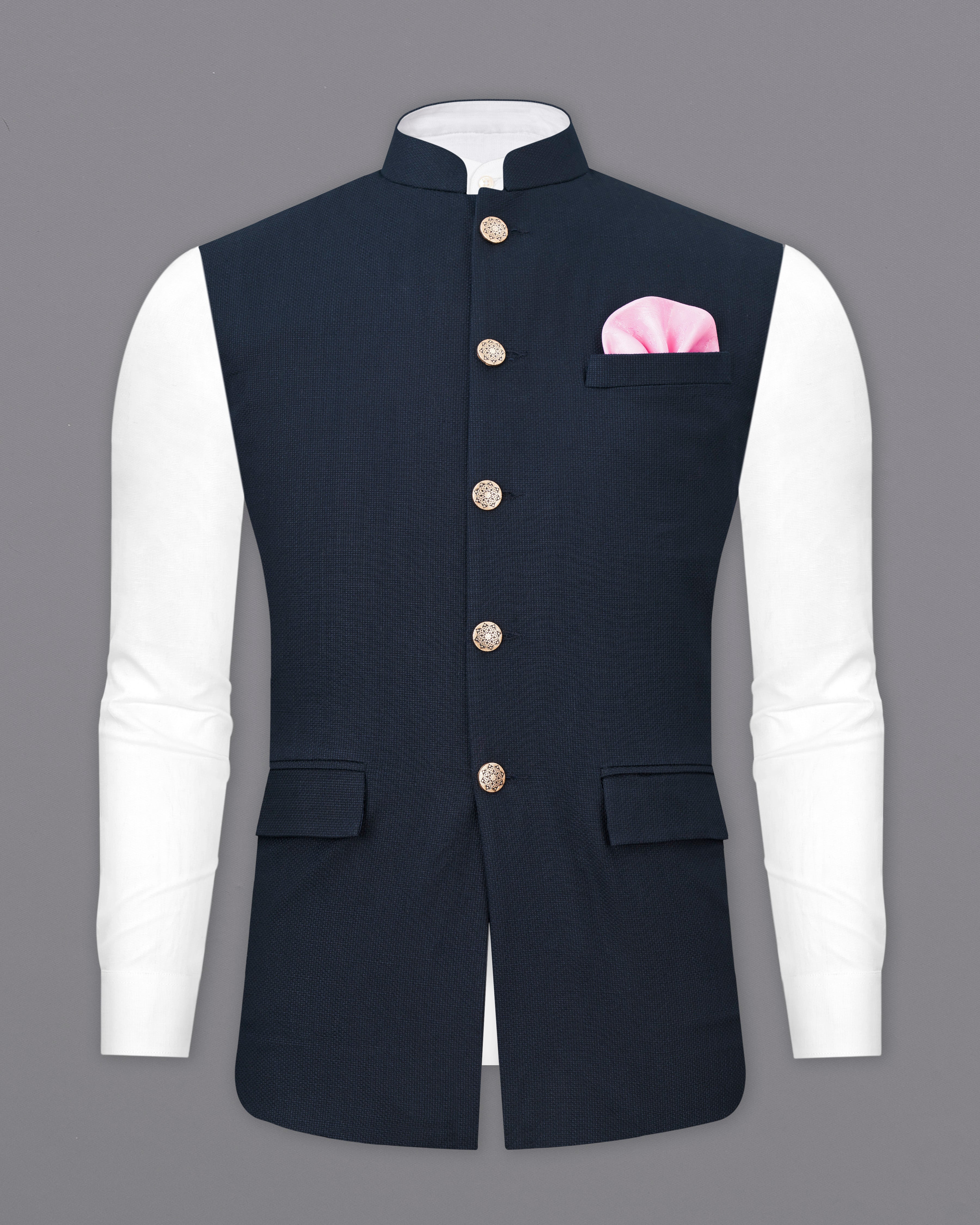 Firefly Navy Blue Premium Cotton Nehru Jacket WC2504-38, WC2504-39, WC2504-40, WC2504-42, WC2504-44, WC2504-46, WC2504-48, WC2504-50, WC2504-52