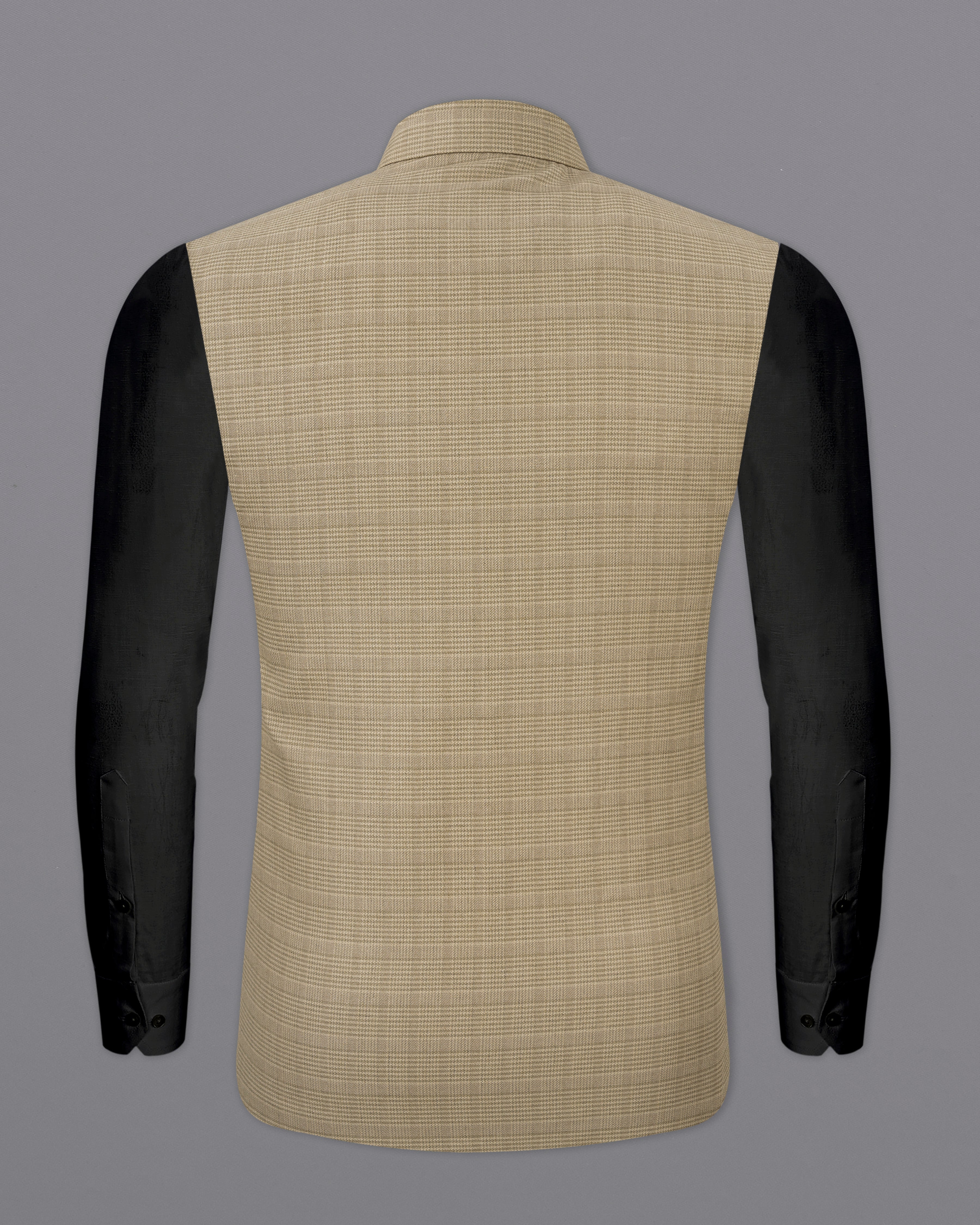 Pale Taupe Brown Plaid Wool Rich Nehru Jacket WC2511-38, WC2511-39, WC2511-40, WC2511-42, WC2511-44, WC2511-46, WC2511-48, WC2511-50, WC2511-52