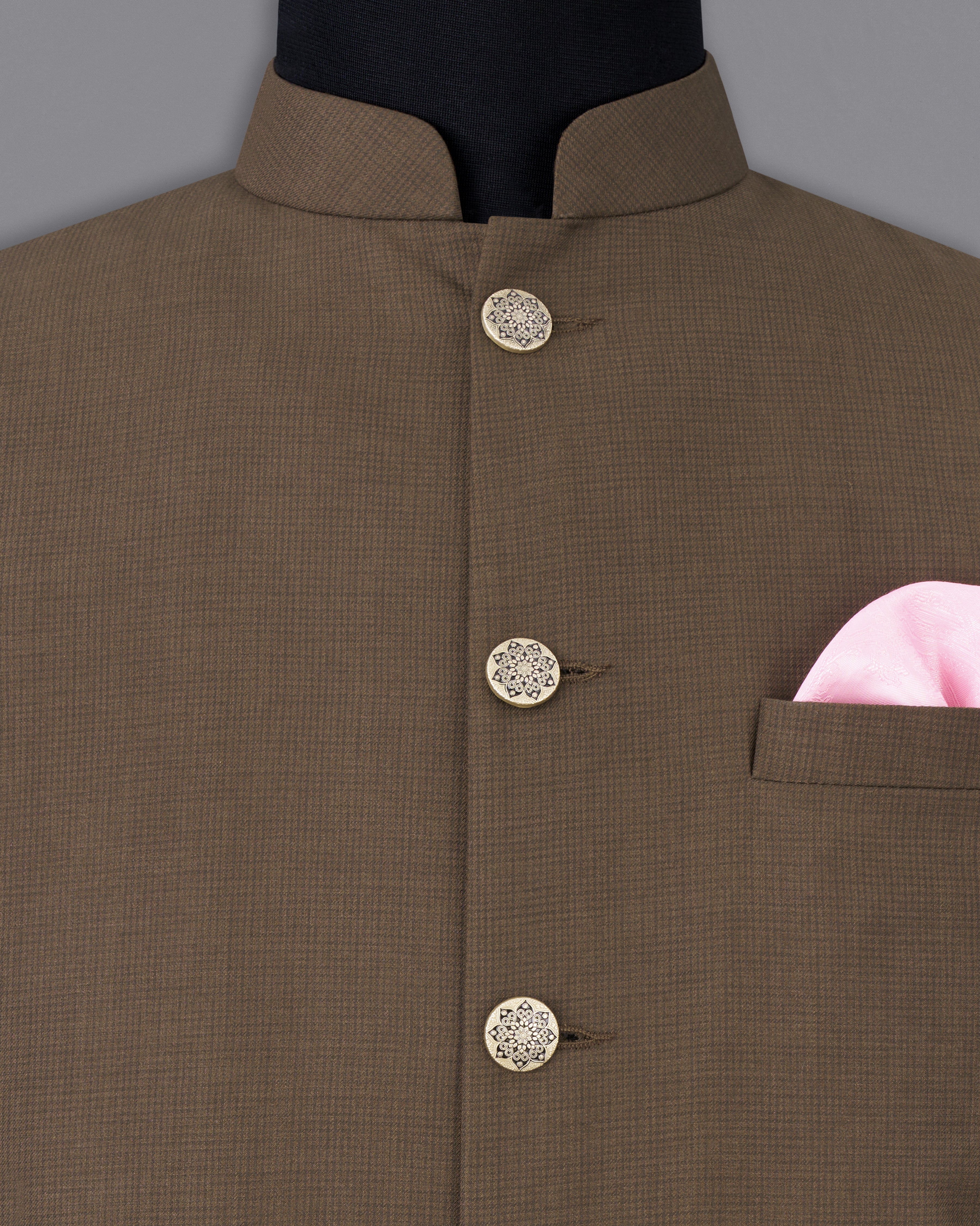 Judge Brown Textured Nehru Jacket WC2534-36, WC2534-38, WC2534-40, WC2534-42, WC2534-44, WC2534-46, WC2534-48, WC2534-50, WC2534-52, WC2534-54, WC2534-53, WC2534-58, WC2534-60