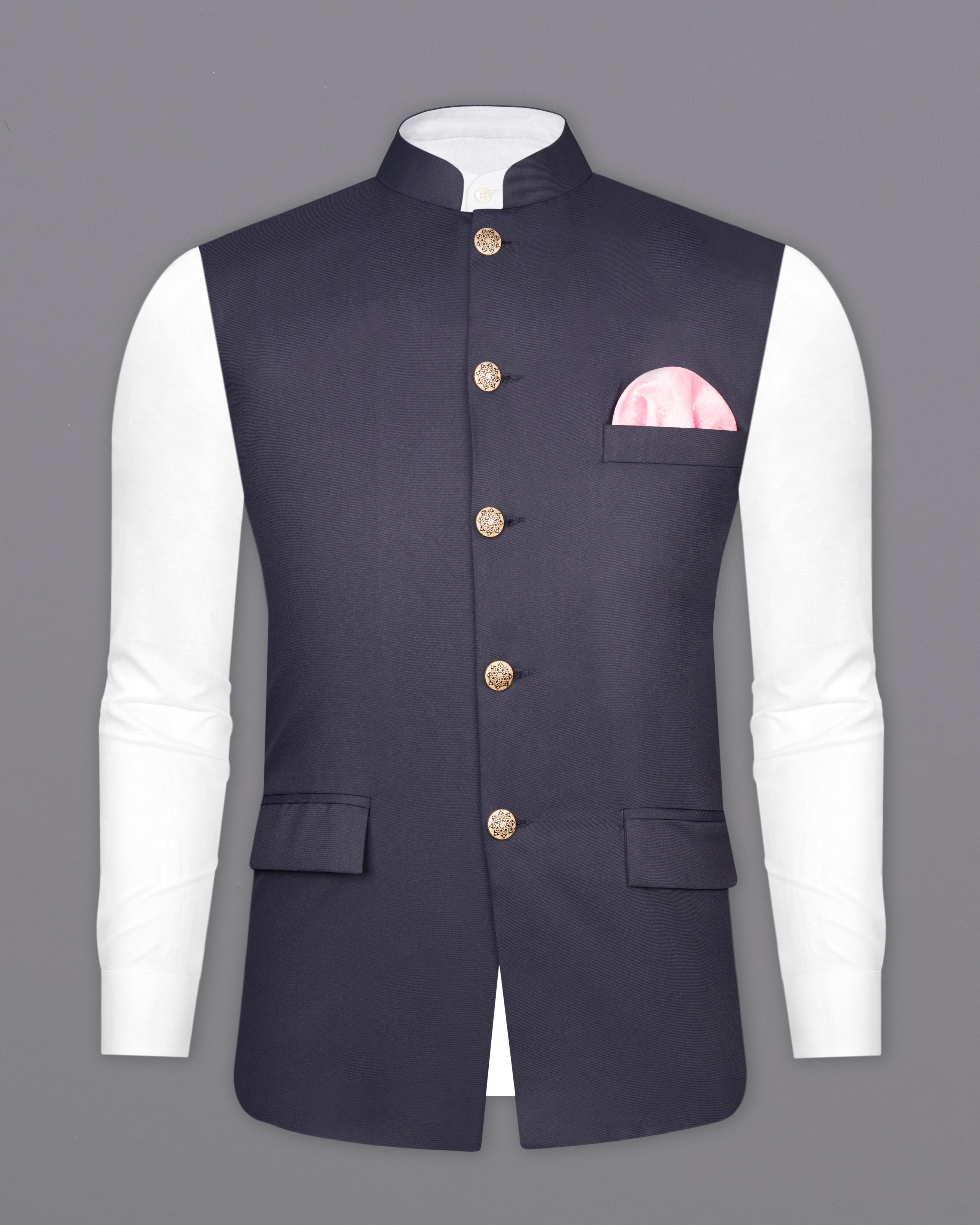 Gunmetal Blue Solid Nehru Jacket WC2563-38, WC2563-39, WC2563-40, WC2563-42, WC2563-44, WC2563-46, WC2563-48, WC2563-50, WC2563-52