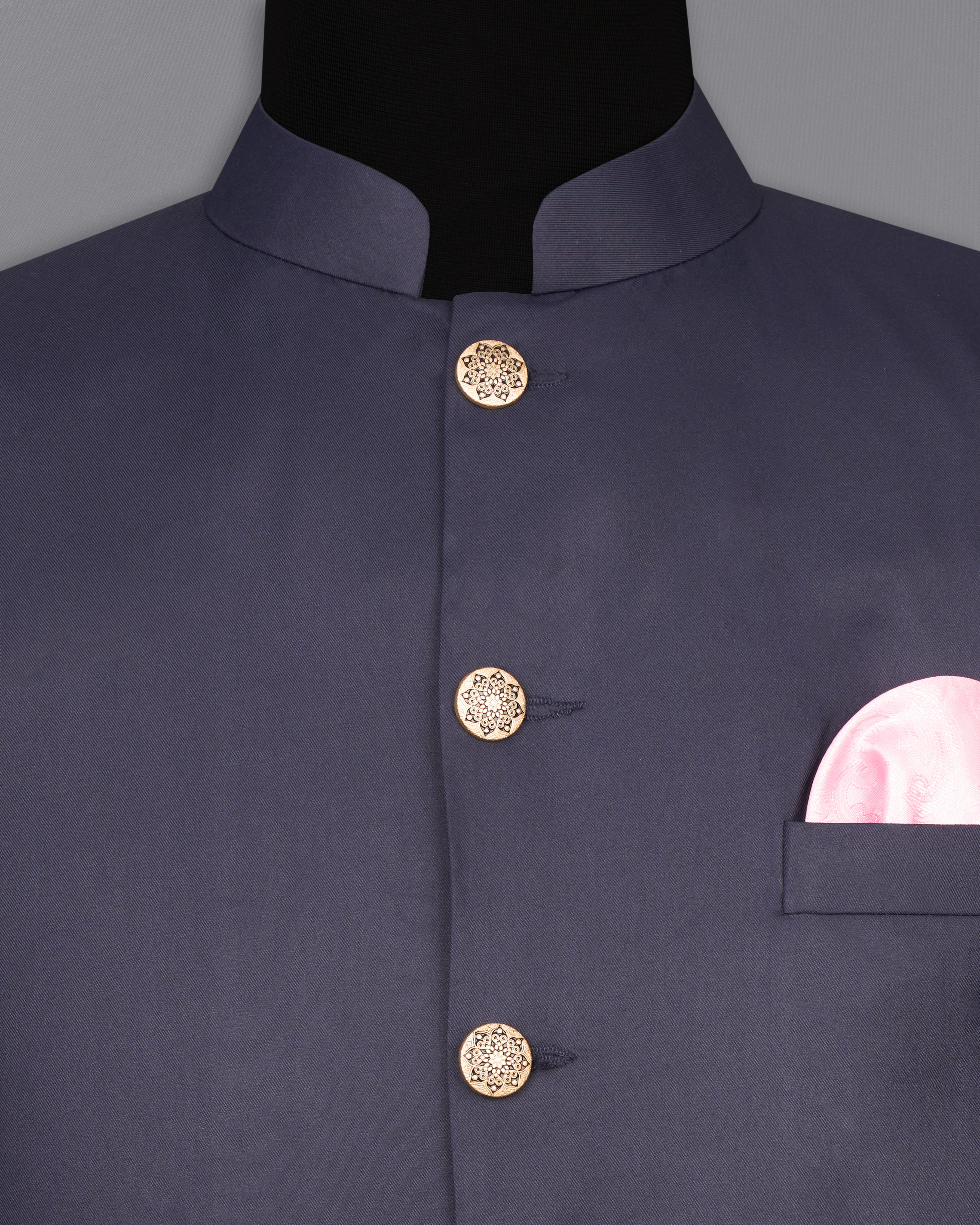 Gunmetal Blue Solid Nehru Jacket WC2563-38, WC2563-39, WC2563-40, WC2563-42, WC2563-44, WC2563-46, WC2563-48, WC2563-50, WC2563-52